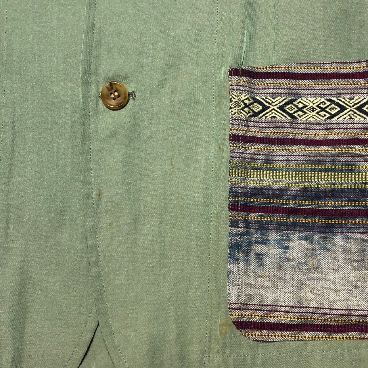 92SS エスニック期 Ethnic all silk pocket 3B jacket エスニック オール シルク ポケット 3B ジャケット PJ-110630 M カーキ AD1991 コレクションランウウェイ着用モデル
