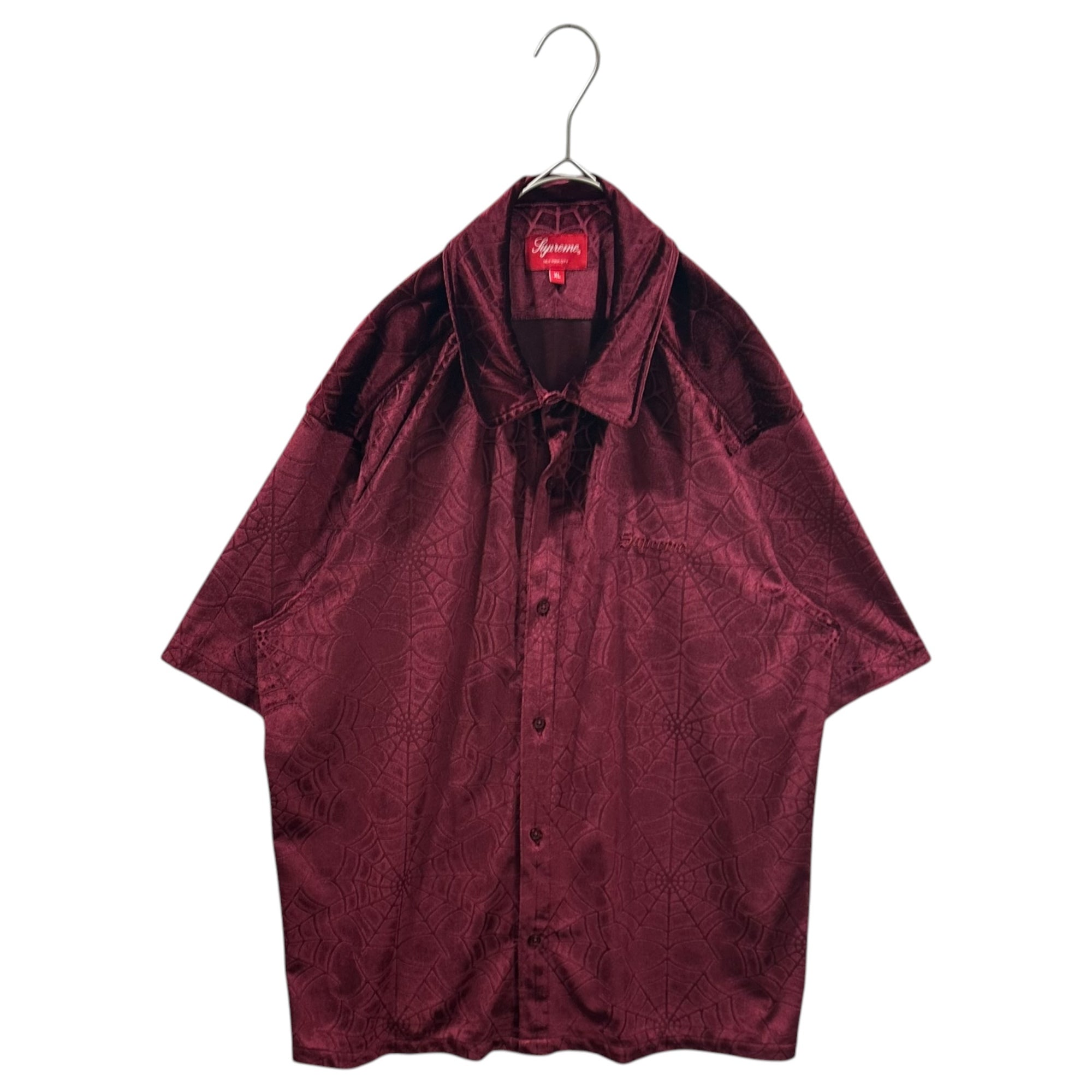 SUPREME(シュプリーム) 2021AW Spider Web Velvet S/S Shirt スパイダー ウェブ 半袖 シャツ XL ボルドー