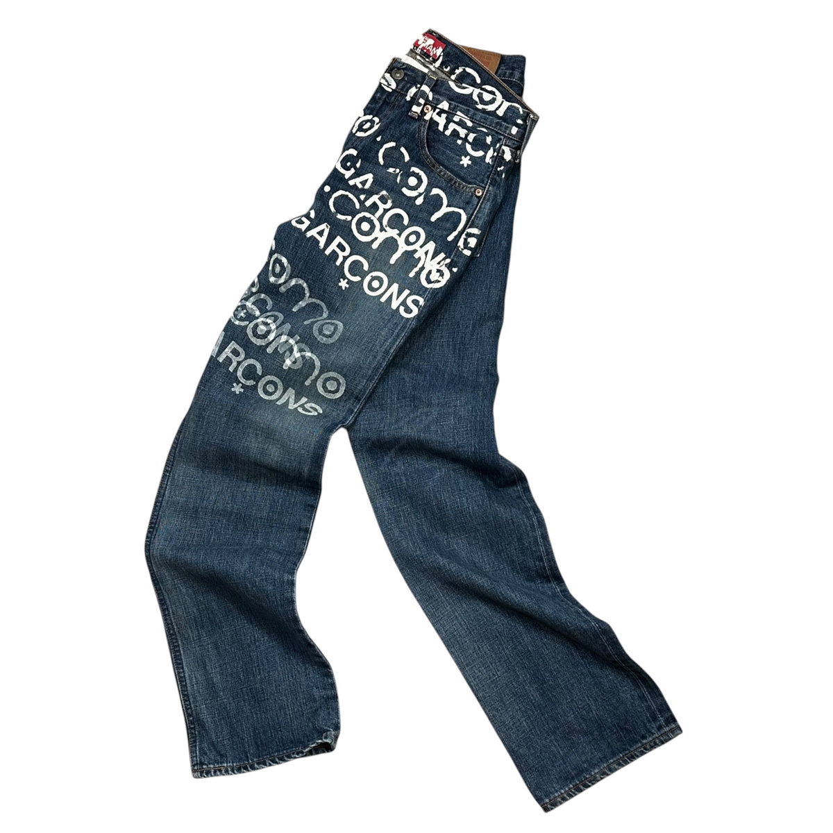 COMME des GARCONS JUNYA WATANABE MAN × Levi's × 10 corso como COMME des GARCONS(コムデギャルソンジュンヤワタナベマン × リーバイス × ドゥエチコルソコモ コムデギャルソン) 2002SS Penki logo Straight-Leg Denim Pants ペンキ ロゴ ストレート デニム パンツ SE-P201 30 インディゴ×ホワイト AD2001 00s アーカイブ 稀少