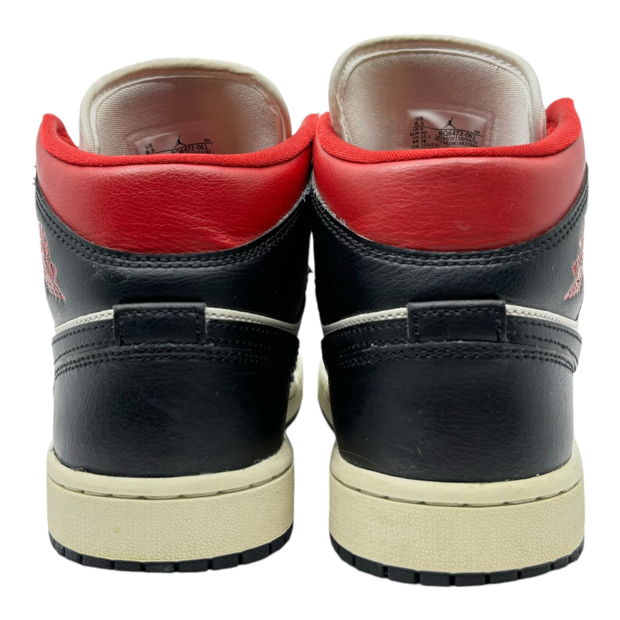 NIKE(ナイキ) W AIR JORDAN 1 MID エアジョーダン 1 ミッド BQ6472-061 25.5cm ブラック×ホワイト×レッド ハイカット スニーカー