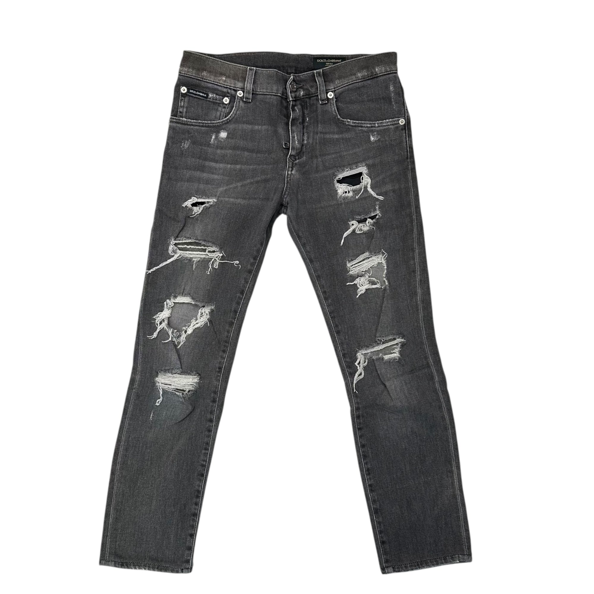 DOLCE&GABBANA(ドルチェ&ガッバーナドルガバ) Distressed Skinny Denim Pants ダメージ加工 スキニー デニム パンツ 44 ブラック ストレッチ