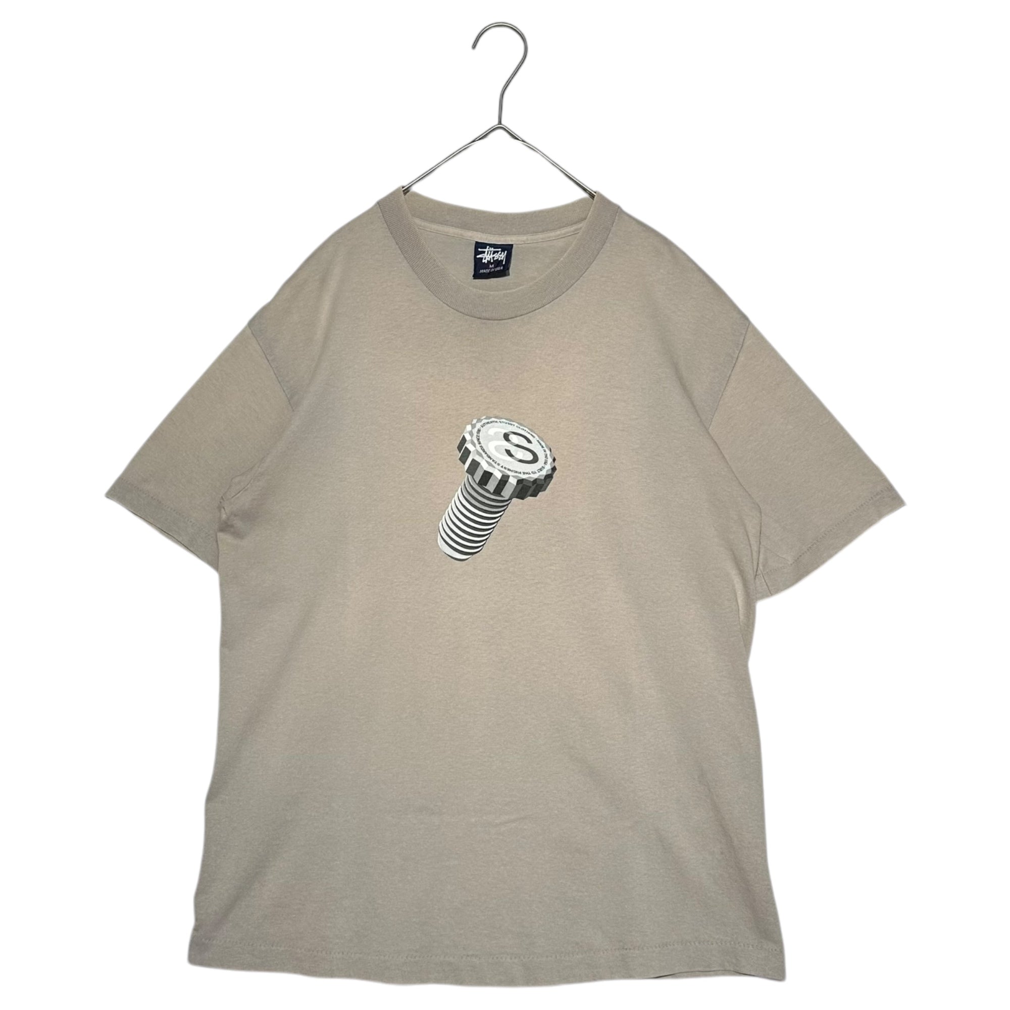 STUSSY(ステューシー) 90's USA made Screw Logo Print T-Shirt ネジ ロゴ プリント Tシャツ M ベージュ 90年代 USA製