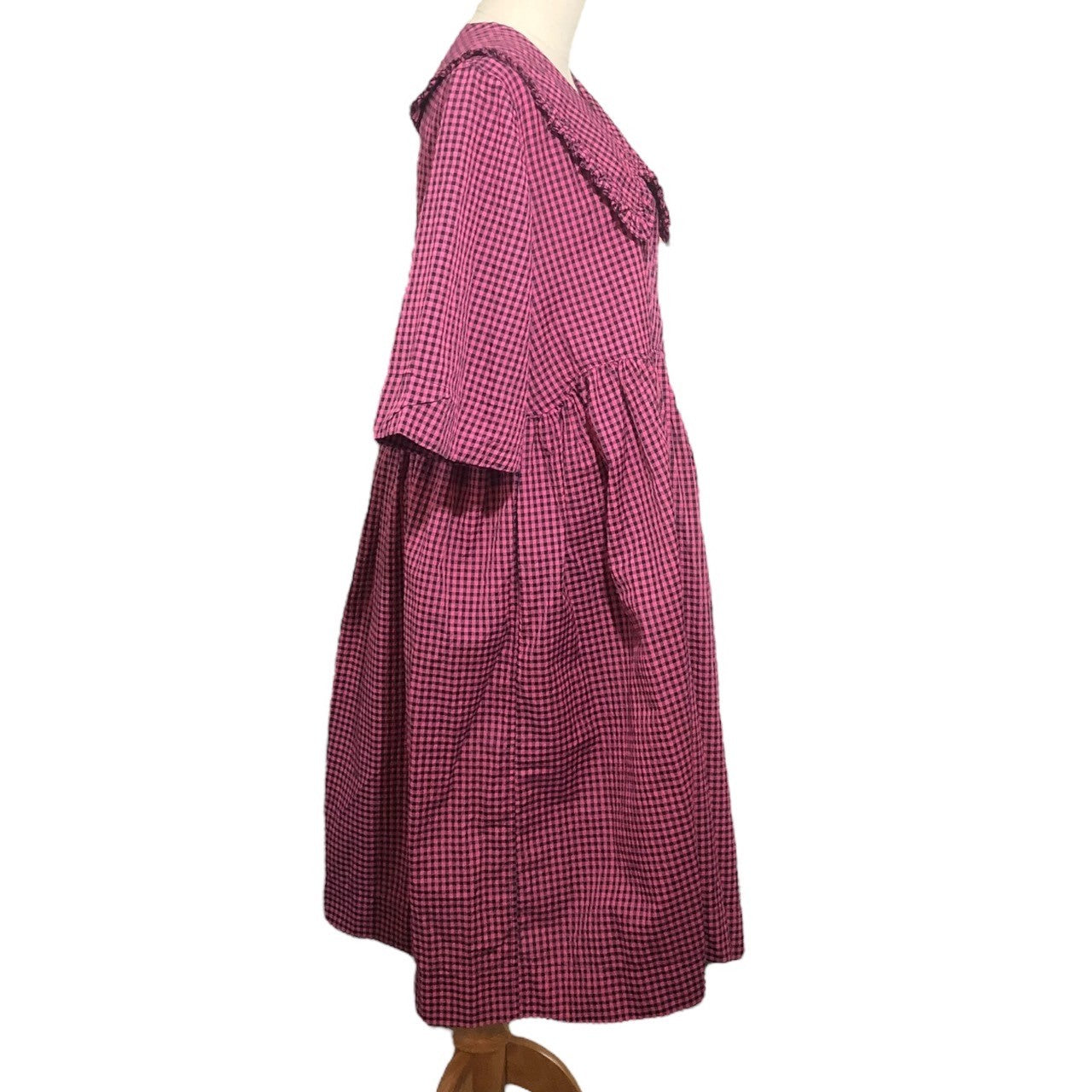 GANNI(ガニー) エリザベスカラー シアサッカー カシュクール ロング ワンピース BA.D6455 S/M ピンク×ブラック