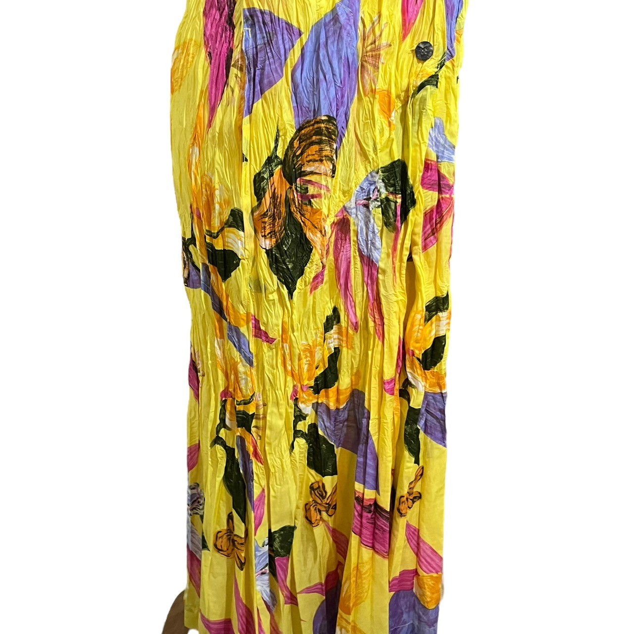 ISSEY MIYAKE(イッセイミヤケ) 06SS Floral wrinkle pleat S/S dress フローラル シワ プリーツ 半袖 ワンピース IM61-FH933 M イエロー 花 ドレス