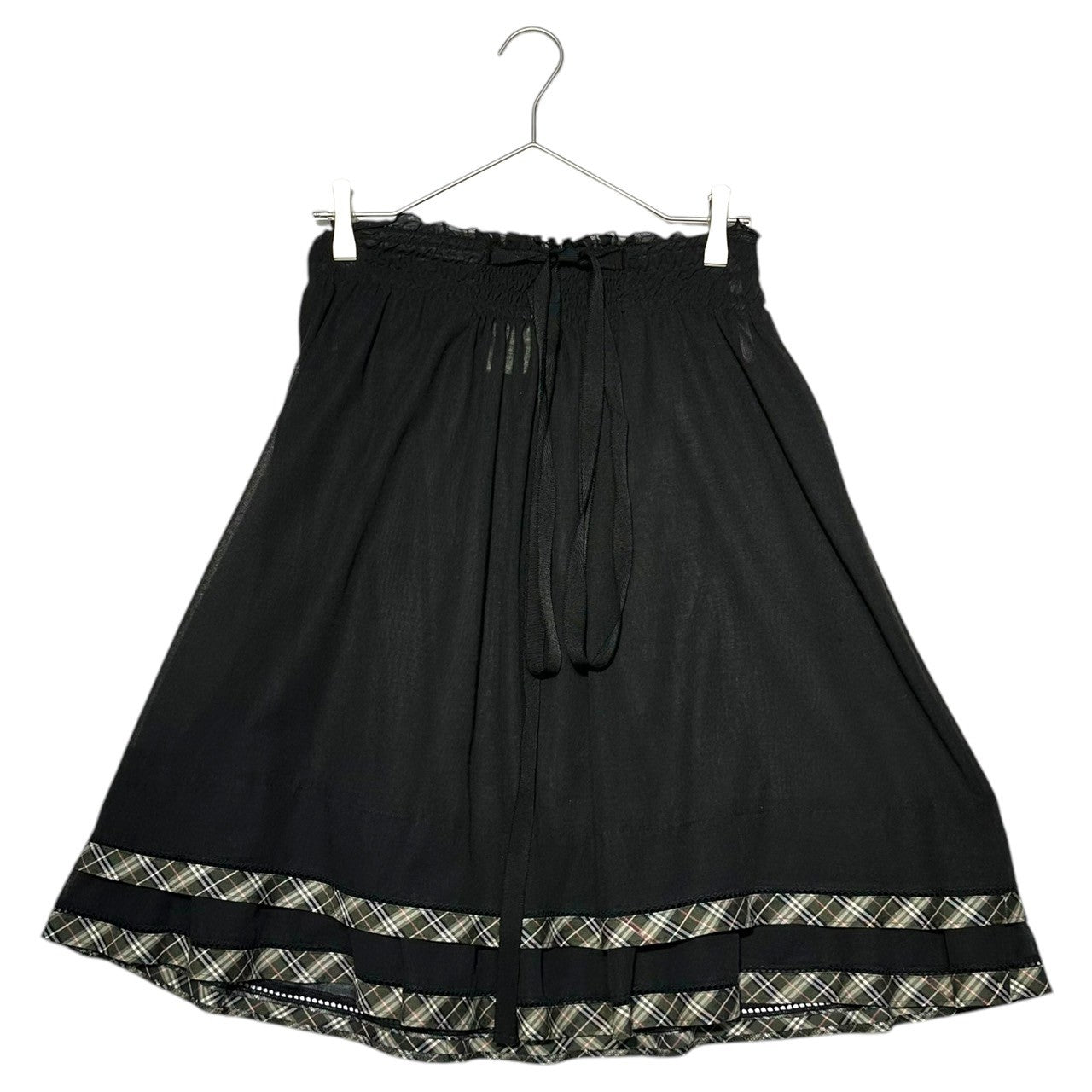 BURBERRY BLUE LABEL(バーバリーブルーレーベル) 裾 バーバリー チェック シアー ウール コットン ひざ丈 スカート ペチコート 付 FLF55-543-09 38(M程度) ブラック