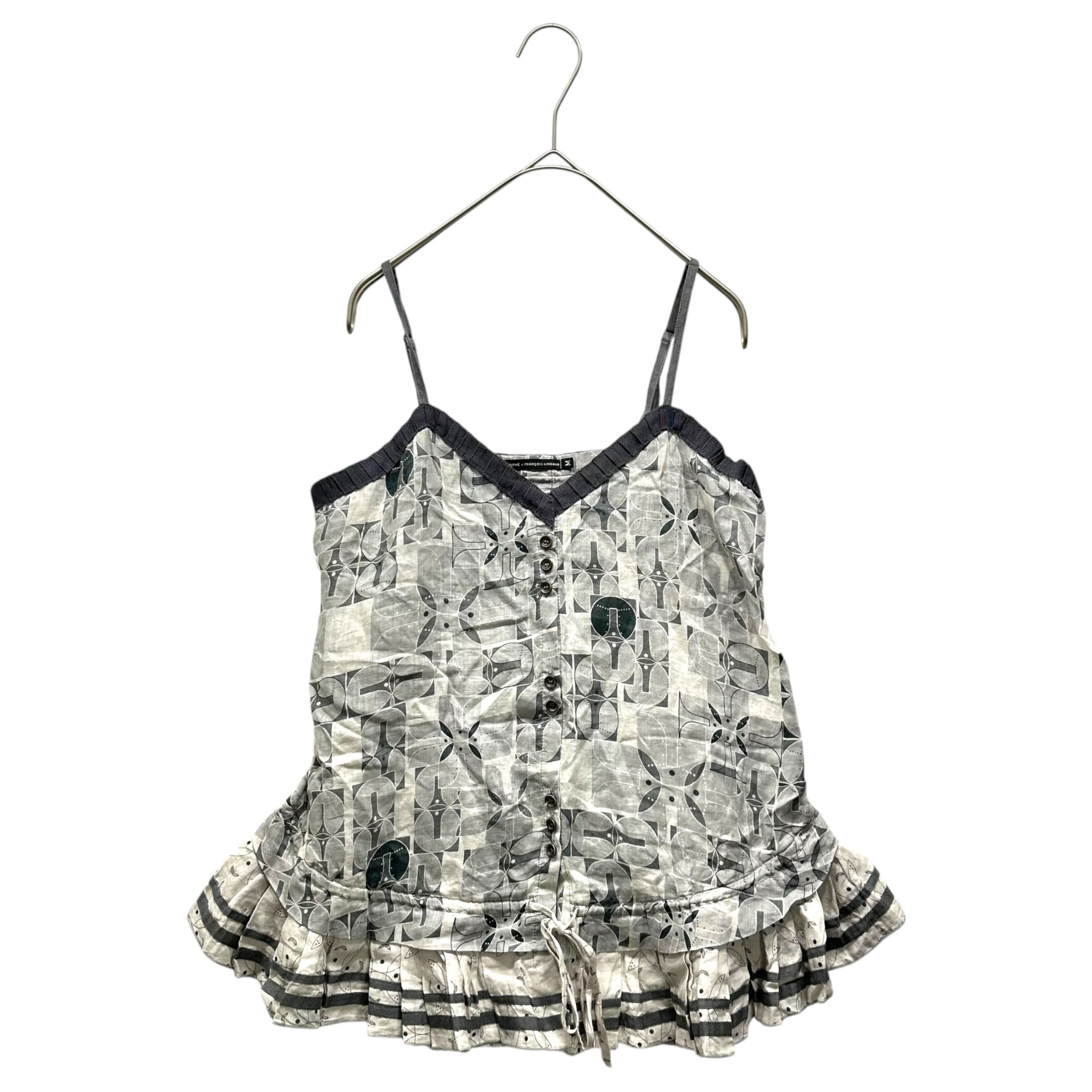 MARITHE FRANCOIS GIRBAUD(マリテフランソワジルボー) 00's All-over print linen camisole blouse 総柄 リネン キャミソール ブラウス F6-5356 M グレー Y2K ビスチェ フレア