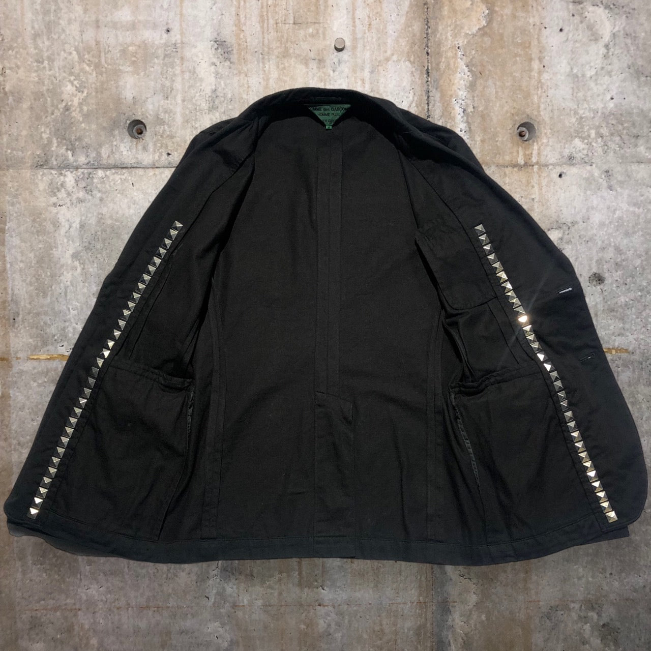 COMME des GARCONS HOMME PLUS EVER GREEN(コムデギャルソンオムプリュスエバーグリーン) 07SSラインスタッズコットンジャケット PS-J214 M ブラック AD2006 2000AW Docking Rock ドッキングロック期 復刻