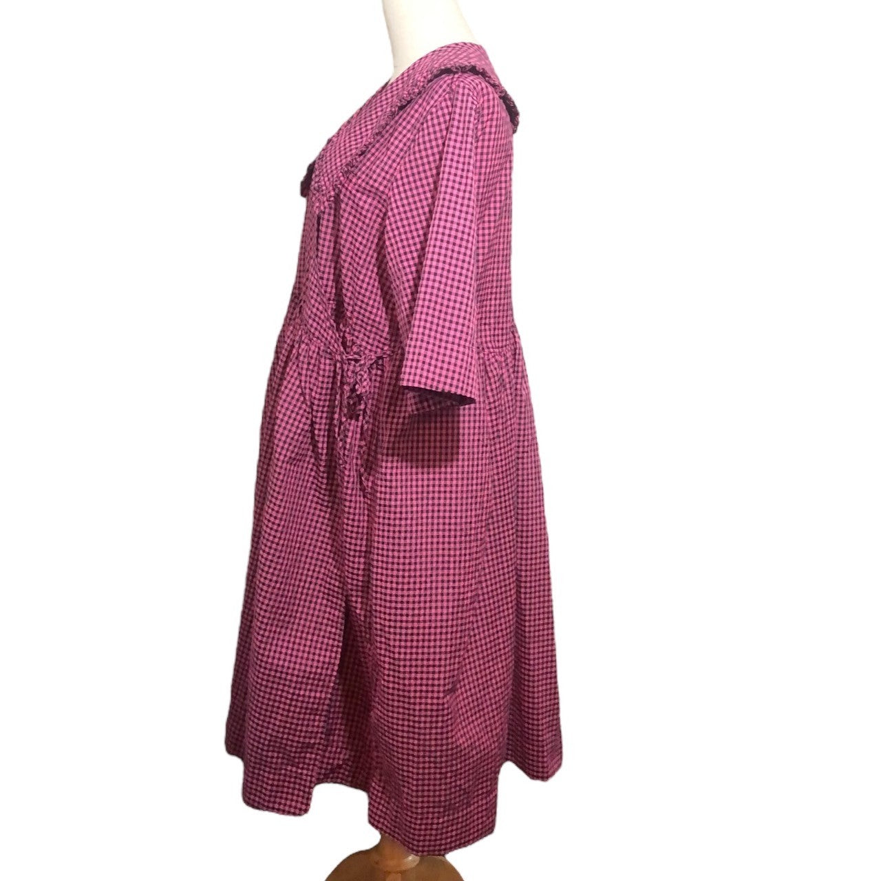 GANNI(ガニー) エリザベスカラー シアサッカー カシュクール ロング ワンピース BA.D6455 S/M ピンク×ブラック