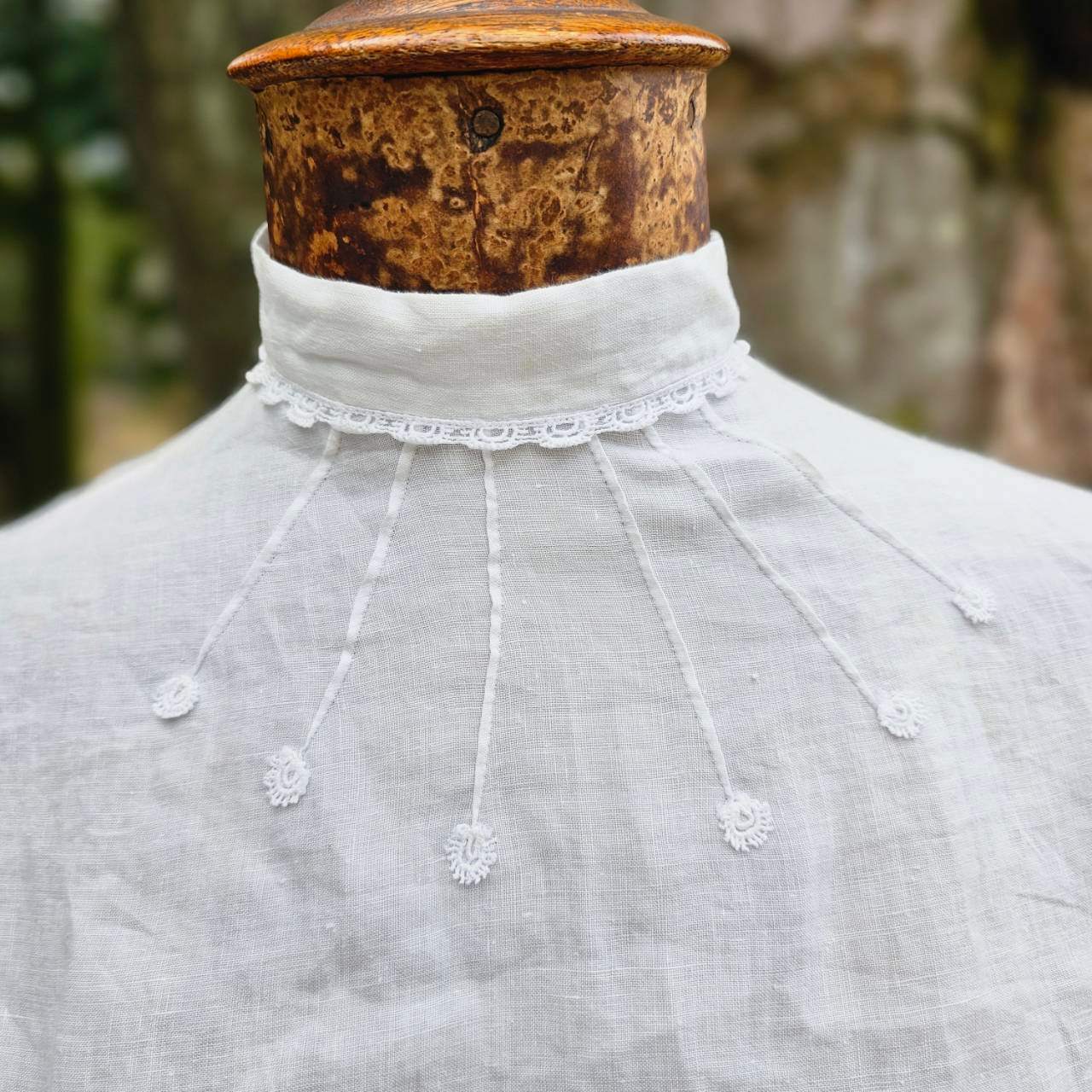 Euro vintage(ヨーロッパヴィンテージ) 30's~ Beams_standcollar lace blouse スタンドカラーレース付きブラウス 表記無し(M程度) ホワイト