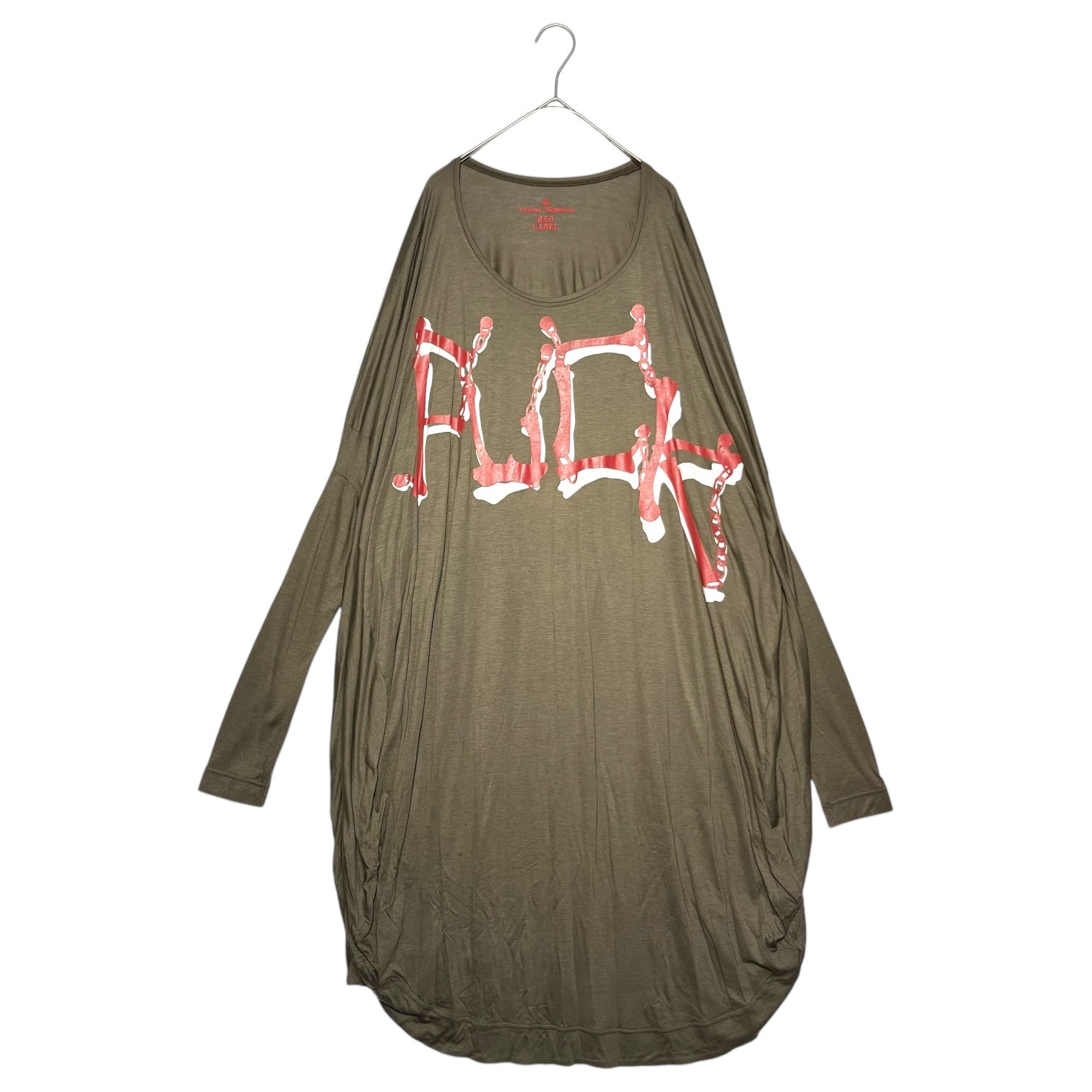 Vivienne Westwood RED LABEL(ヴィヴィアンウエストウッドレッドレーベル) "FUCK” Printed Dolman Gathered Cut and Sewn Dress ファック プリント ドルマン ギャザー カットソー ワンピース 16-01-531013 2(M程度) オリーブ