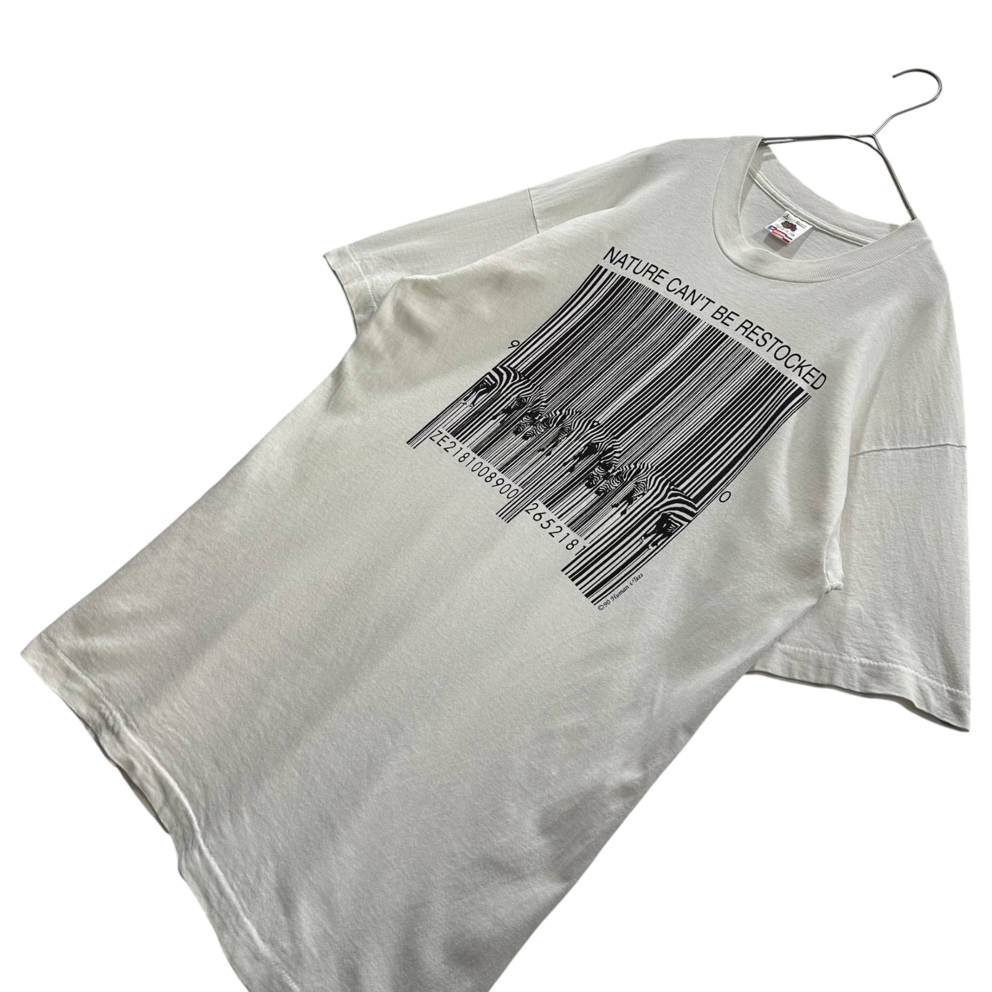 VINTAGE(ヴィンテージ) 1990's Zebra Barcode Animal T-Shirt ゼブラ バーコード アニマル Tシャツ L ホワイト×ブラック human-i-tees