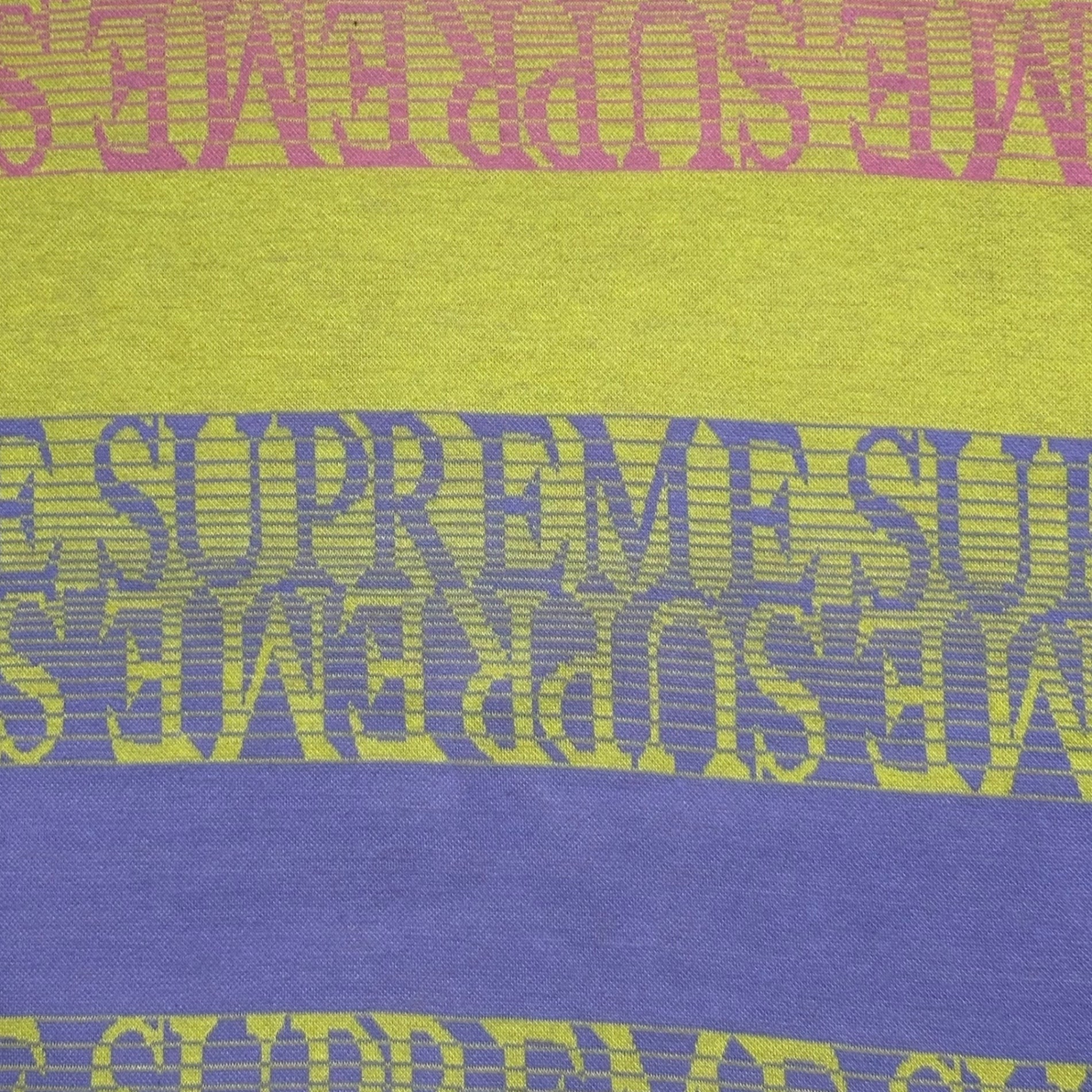 SUPREME(シュプリーム) 19SS Text Stripe Jacquard S/S Top テキスト ボーダー ジャガード Tシャツ L イエロー×ピンク×パープル