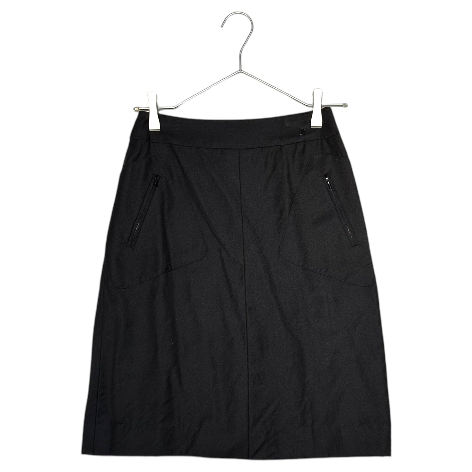 CHANEL(シャネル) 03AW Wool Cashmere Silk Coco Mark Side Zip Skirt with Pockets ウール カシミヤ シルク ポケット付き ココマーク サイド ジップ スカート P21953V10471 34(XS程度) ブラック