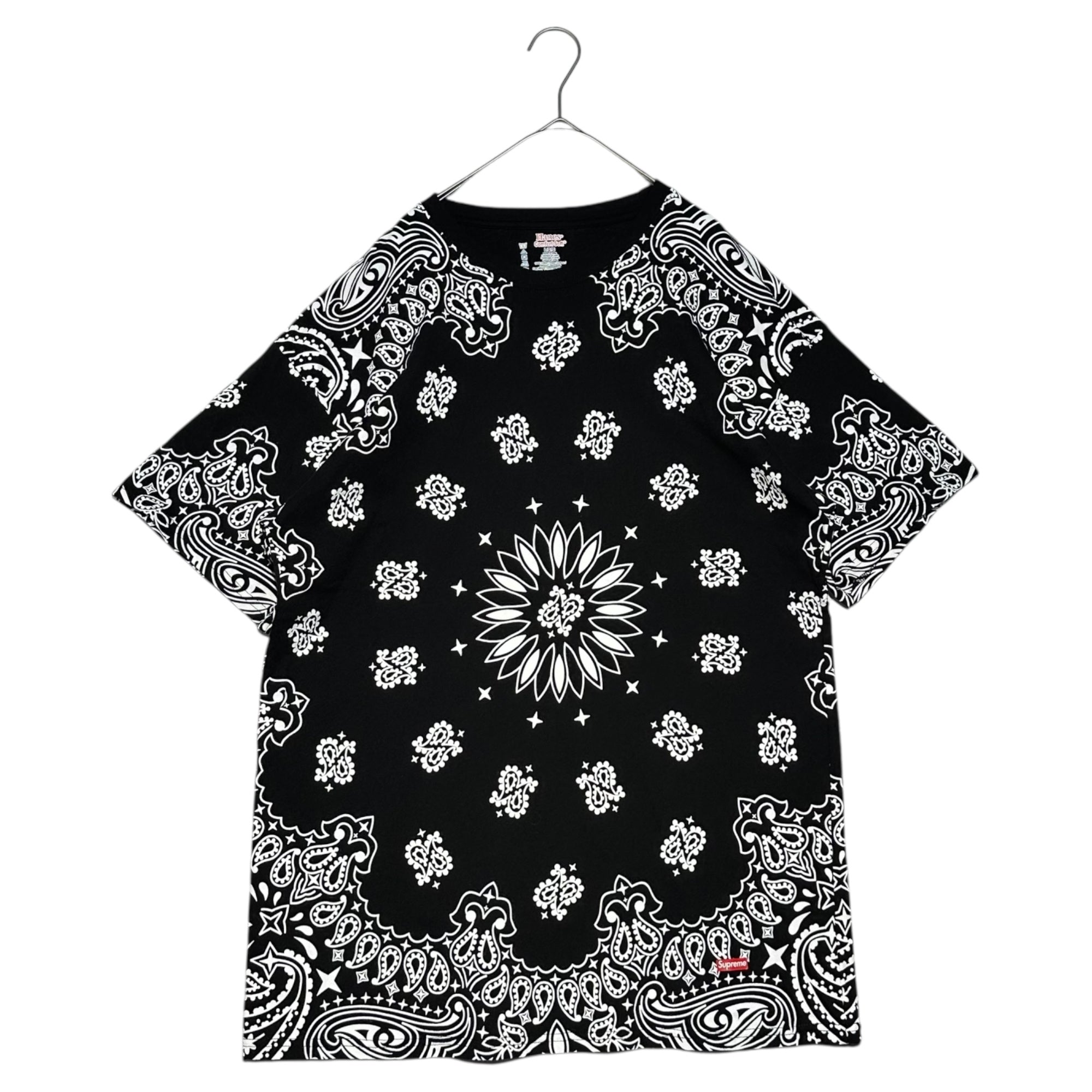 SUPREME(シュプリーム) 22AW Hanes Bandana Tagless Tees バンダナ柄 プリント Tシャツ L ブラック×ホワイト ヘインズ