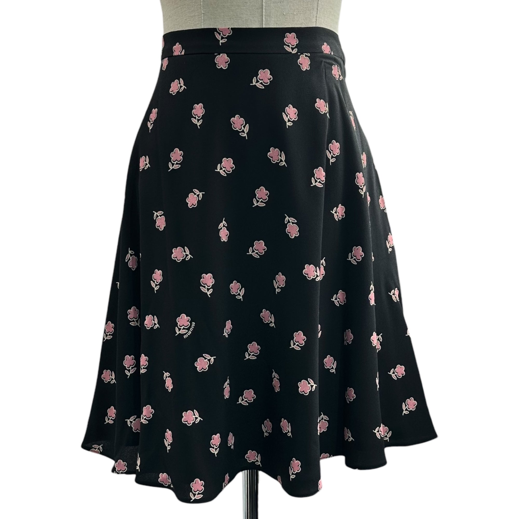 miu miu(ミュウミュウ) Floral Print Flared Mini Skirt 花柄 フレア ミニ スカート MG807 1LA3 44 ブラック×ピンク