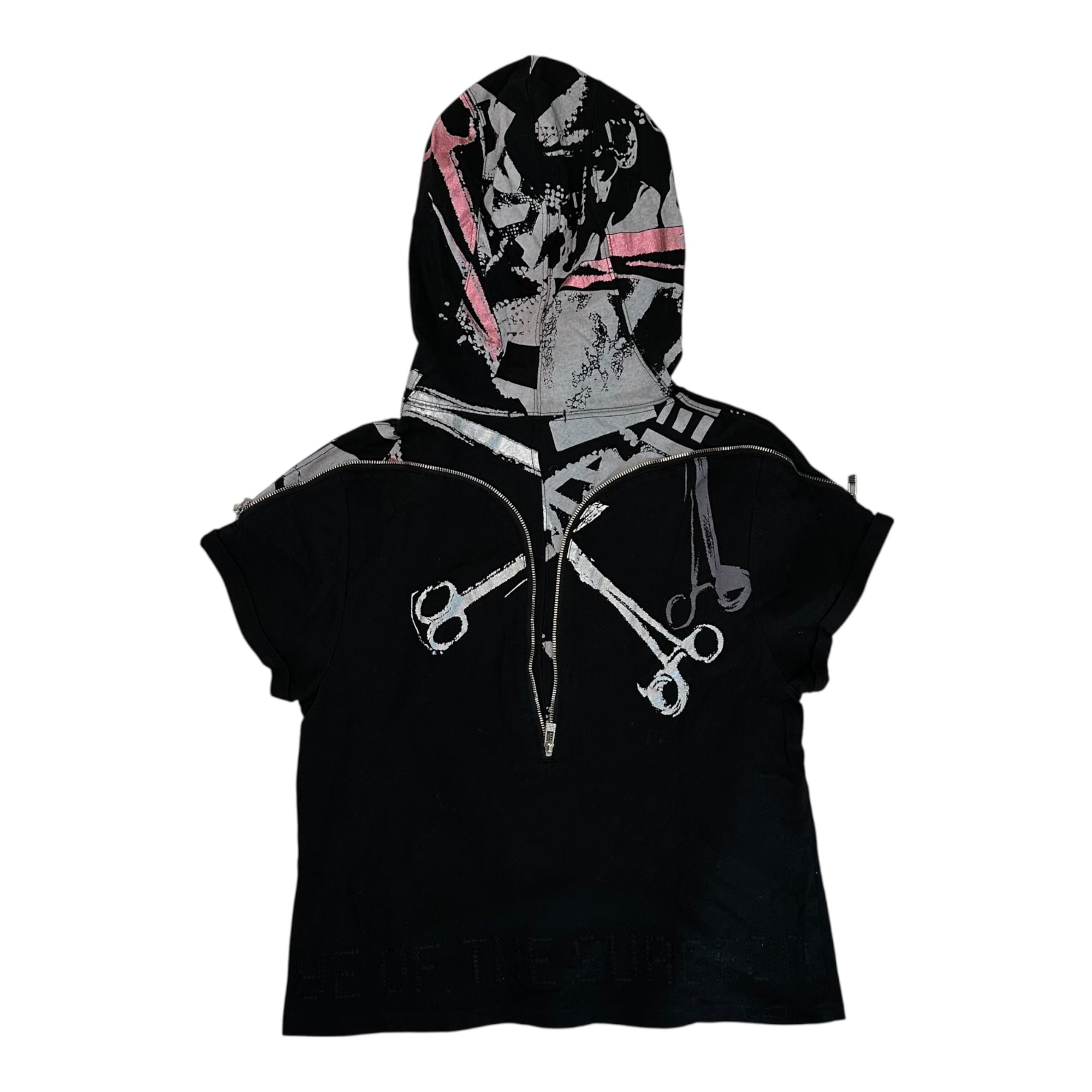 MARITHE FRANCOIS GIRBAUD(マリテフランソワジルボー) 00's Zip Design Graphic Print Hooded T-Shirt ジップ デザイン グラフィック プリント フーデッド Tシャツ F5-6834 M ブラック Y2K