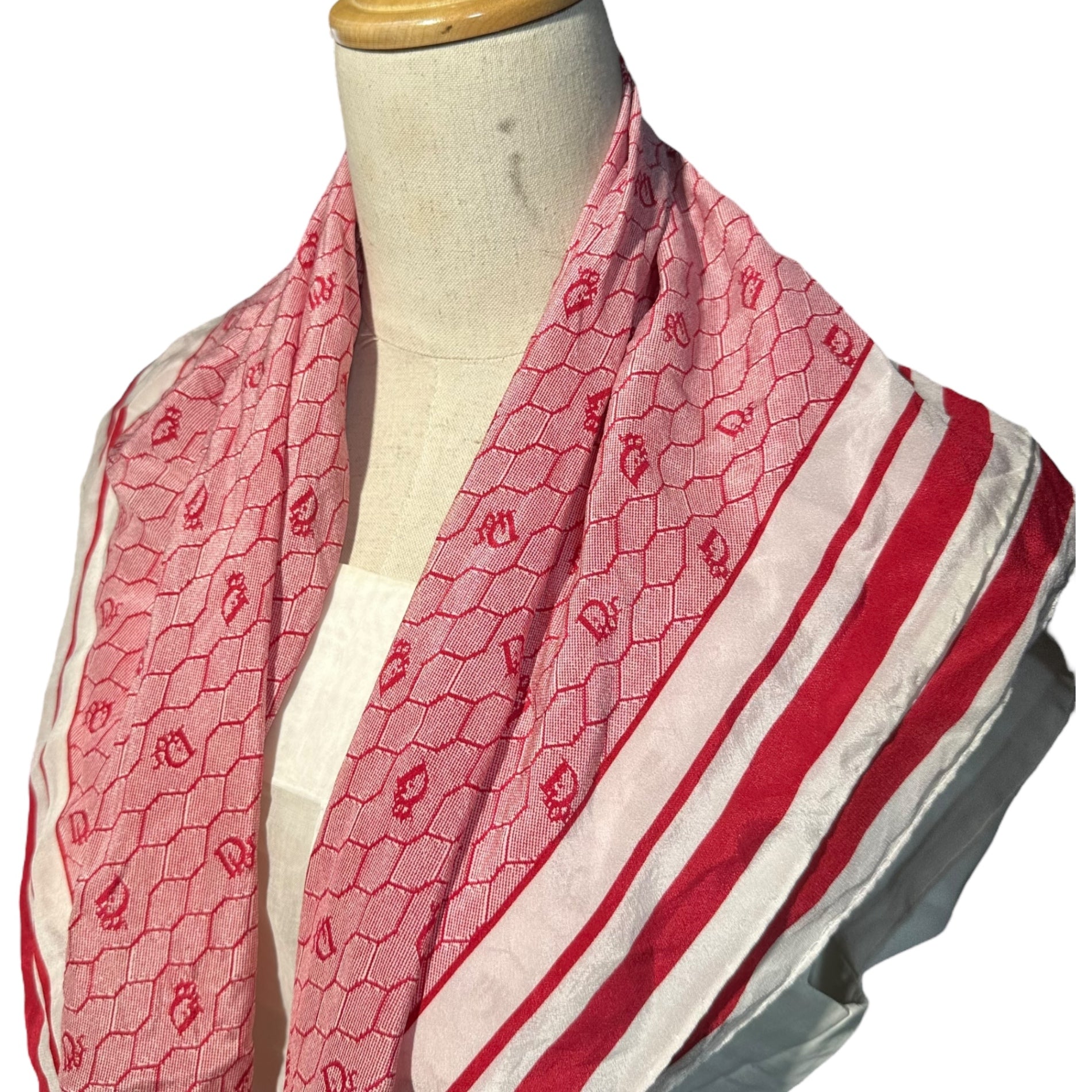 Christian Dior(クリスチャンディオール) Old Square Line Trotter Silk Scarf オールド 四角 ライン トロッター シルク スカーフ レッド×ホワイト