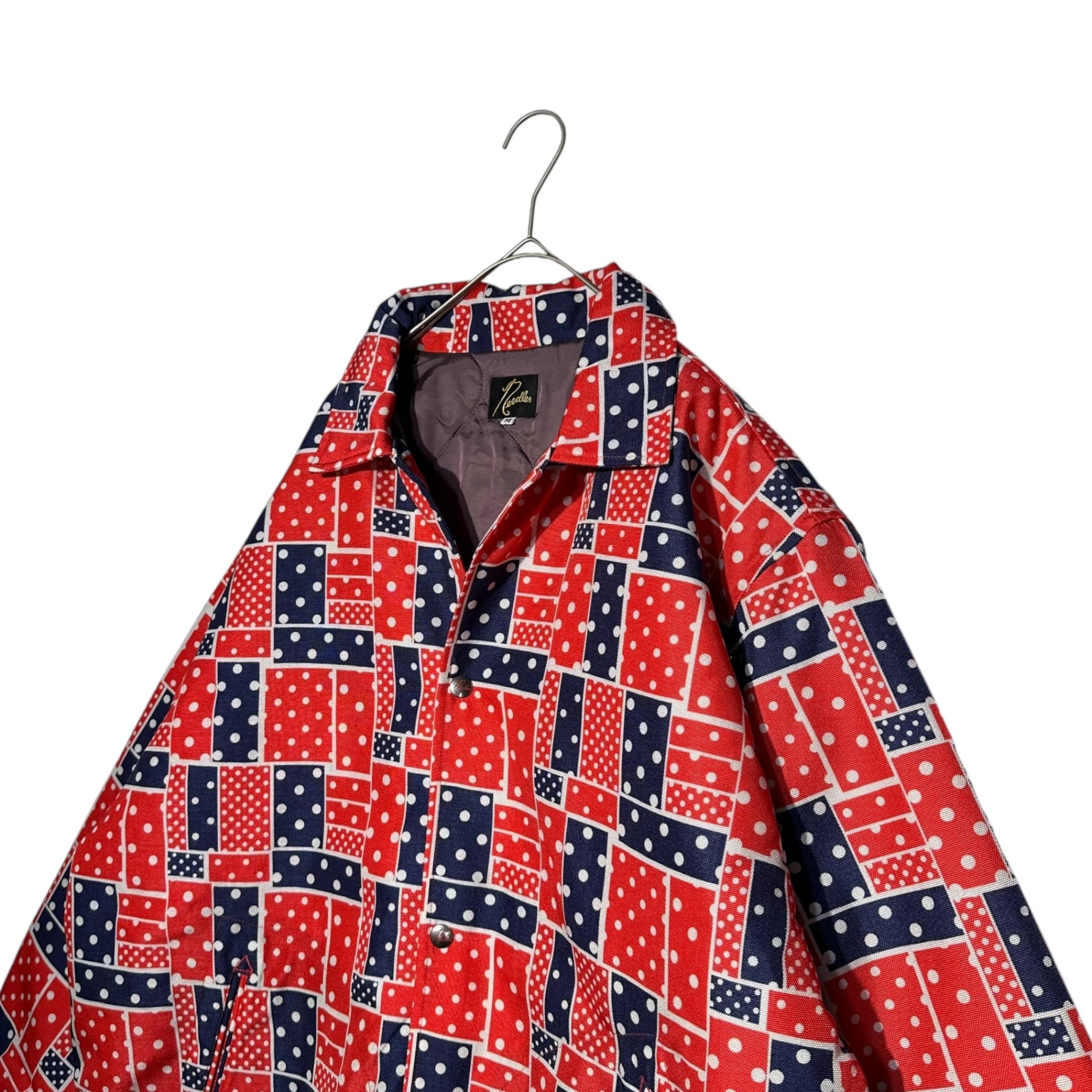 NEEDLES(ニードルズ) COACH JACKET NYLON OXFIRD CLOTH PRINTED コーチ ジャケット ナイロン オックスフォード クロス プリント LQ155 M レッド×ネイビー 中綿 総柄