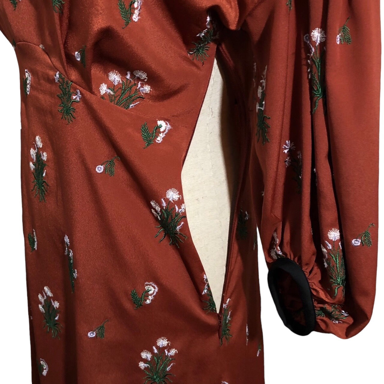 mame kurogouchi(マメクロゴウチ) 18SS Pedicel Embroidery Puff Sleeve Dress/フラワー刺繍ワンピース/ドレス/花 MM18SS-DR047 1(Sサイズ程度) ボルドー