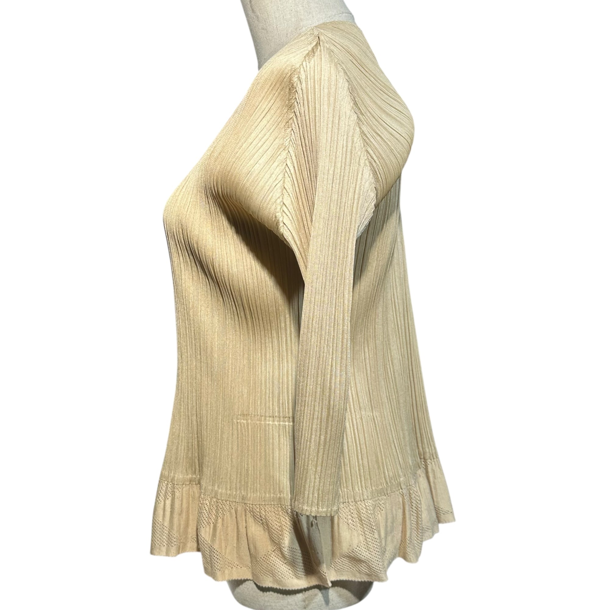 PLEATS PLEASE(プリーツプリーズ) Mesh switch pleated long-sleeved cut-and-sewn shirt メッシュ切替 プリーツ 長袖 カットソー PP73-JK635 4(XL程度) アイボリー