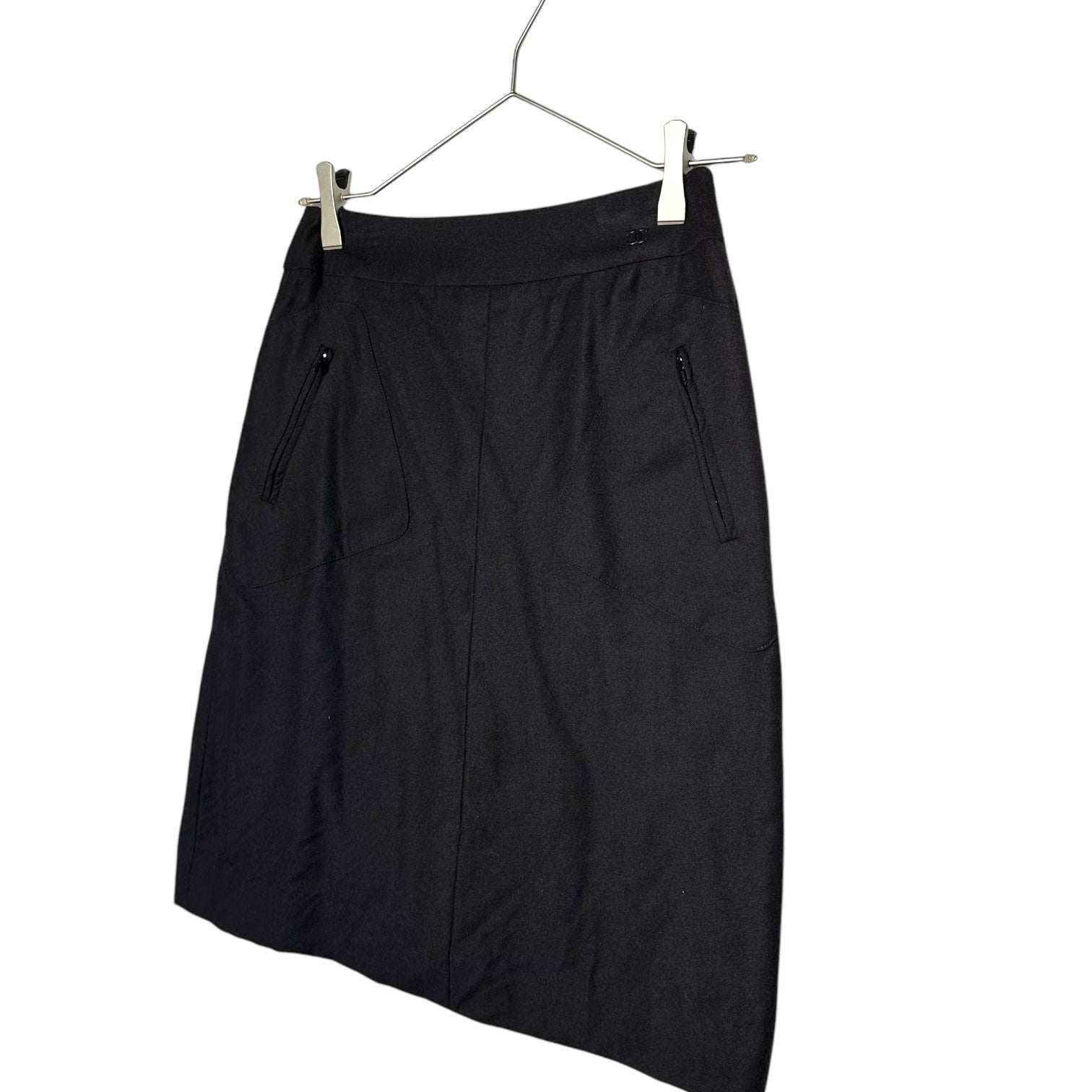 CHANEL(シャネル) 03AW Wool Cashmere Silk Coco Mark Side Zip Skirt with Pockets ウール カシミヤ シルク ポケット付き ココマーク サイド ジップ スカート P21953V10471 34(XS程度) ブラック