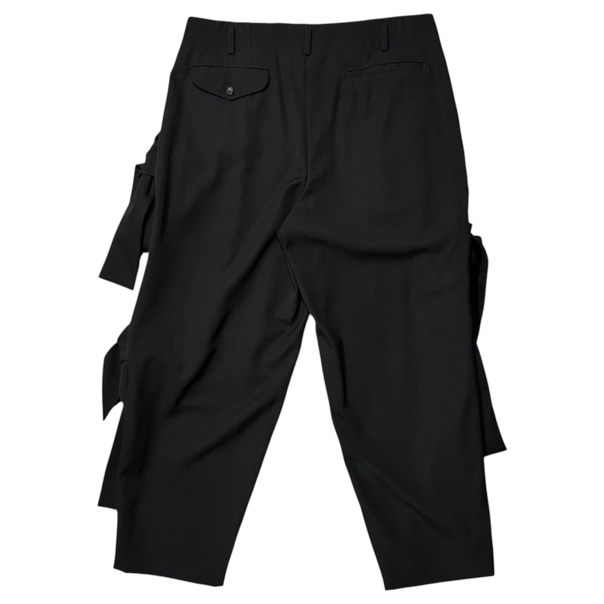 COMME des GARCONS HOMME PLUS(コムデギャルソンオムプリュス) 2025SS Wool Gabardine Side-Ribbon Trousers ウールギャバジン サイド リボン スラックス PO-P054 L ブラック AD2024 テーパード 中 パンツ