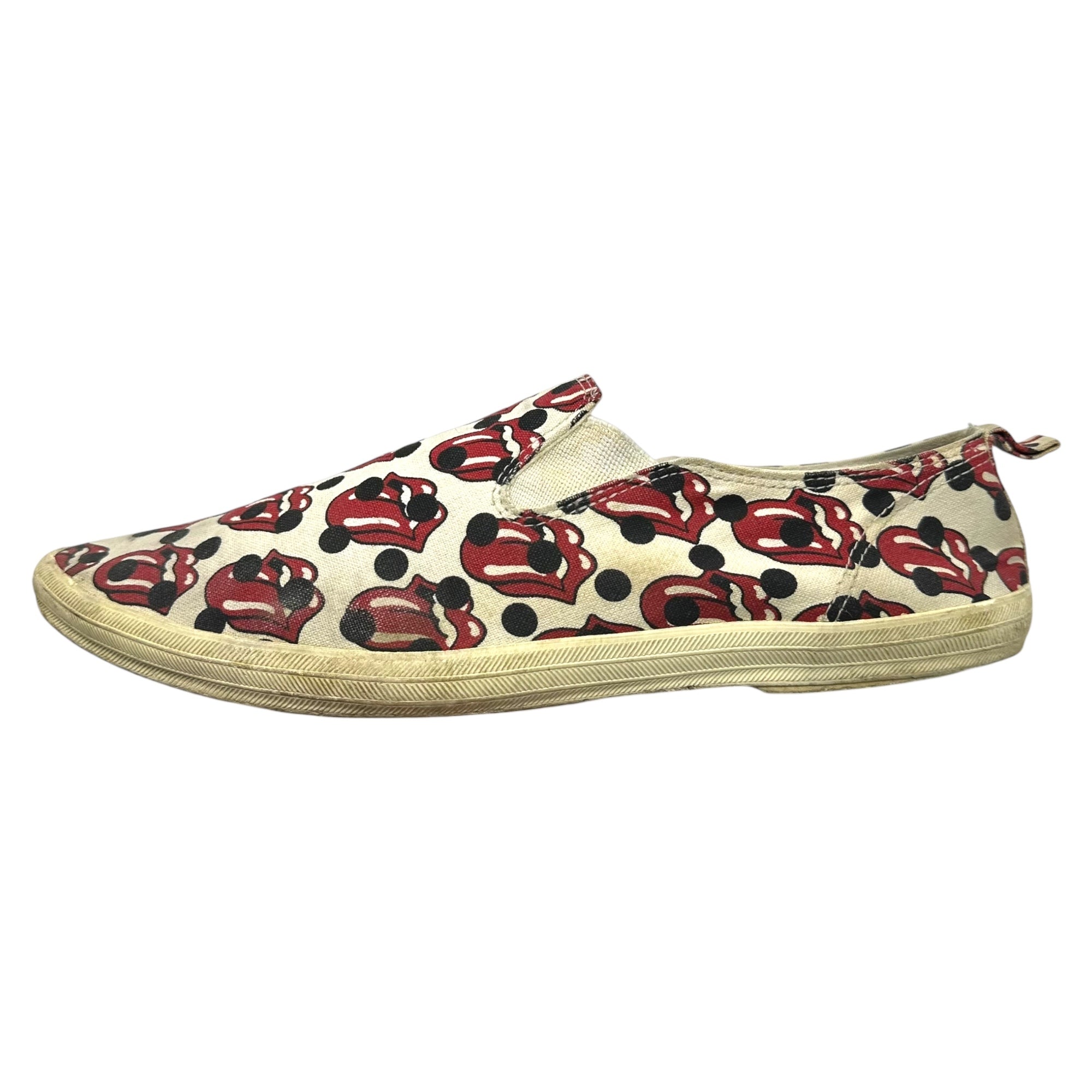 COMME des GARCONS HOMME PLUS(コムデギャルソンオムプリュス) 06SS Rolling Stones Lips & Tongue Print Slip-Ons ローリング ストーンズ リップ&タン プリント スリッポン JQ25A1 27.0cm ブラック×レッド スニーカー コラボ