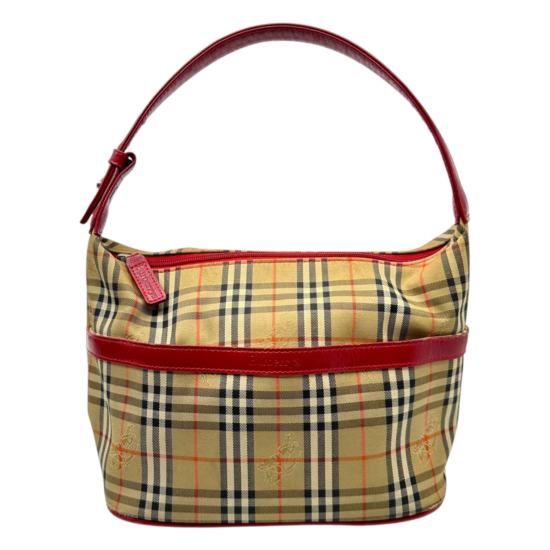 Burberrys(バーバリーズ) Nova Checked Leather Switching Mini Bag ノヴァチェック レザー 切替 ミニ バッグ ベージュ×レッド ワンショルダー ハンド