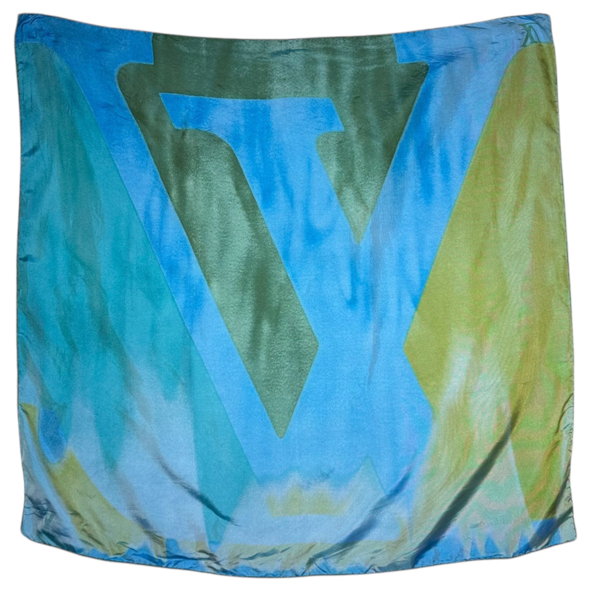 LOUIS VUITTON(ルイヴィトン) LV Logo graphic silk scarf ロゴ グラフィック シルク スカーフ ブルー×グリーン グラデーション