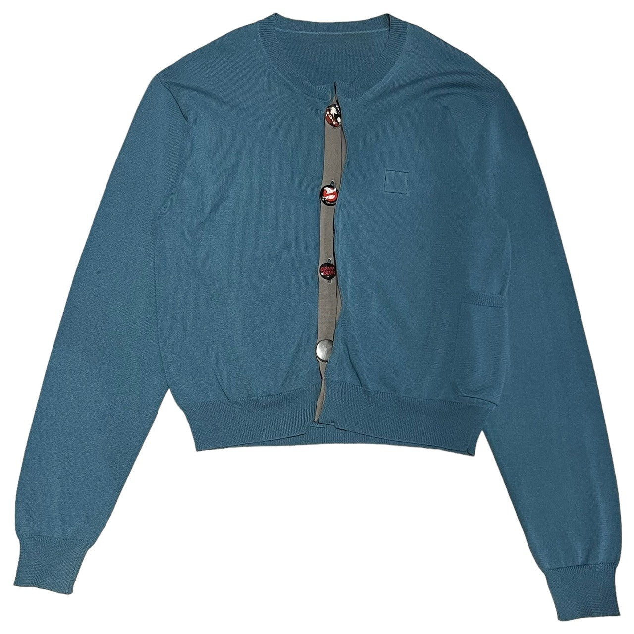 SUNSEA(サンシー) 22SS Can badge KURT's Cardigan カンバッヂ カート ニット カーディガン 22S56 SIZE 3(L) ブルー エルヴィス缶バッヂ