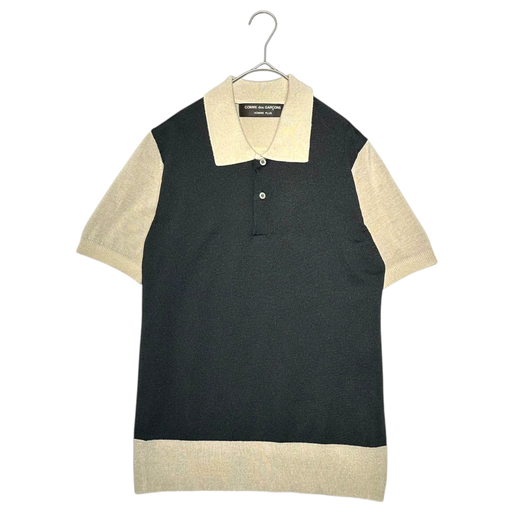 COMME des GARCONS HOMME PLUS(コムデギャルソンオムプリュス) 03SS "daytime evening期" Switching S/S knit polo shirt 切替 半袖 ニットポロシャツ PI-N029 表記消(M程度) ブラック×ベージュ 00's
