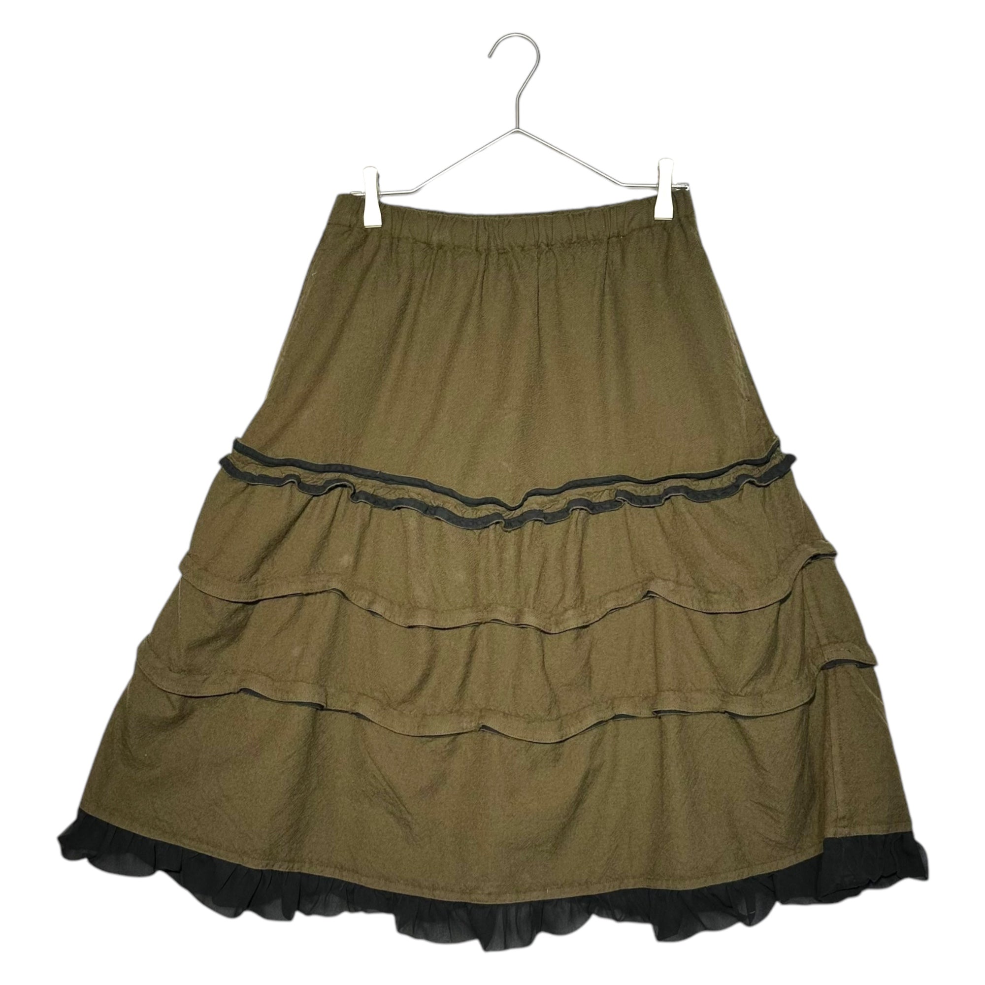 tricot COMME des GARCONS(トリココムデギャルソン) 08AW Wool full tiered skirt ウール 縮絨 ティアード スカート TB-S003 FREE カーキ×ブラック AD2008