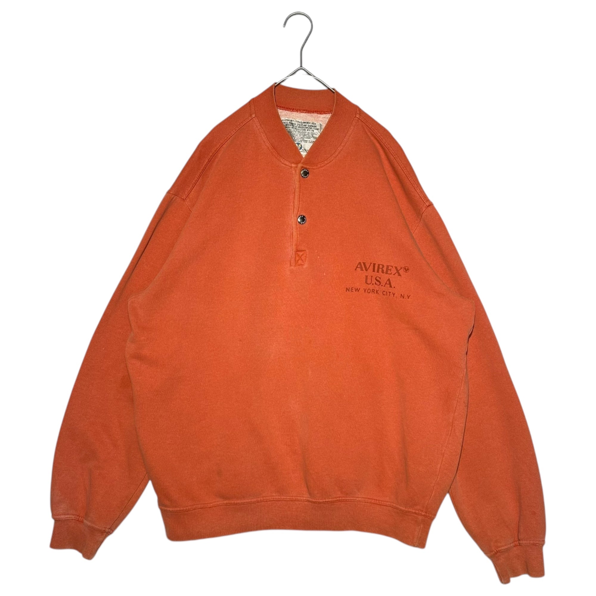 AVIREX(アヴィレックス) 90's Italy made Half Button Sweatshirt イタリア製 ハーフ ボタン スウェット 表記無(L程度) オレンジ 90年代