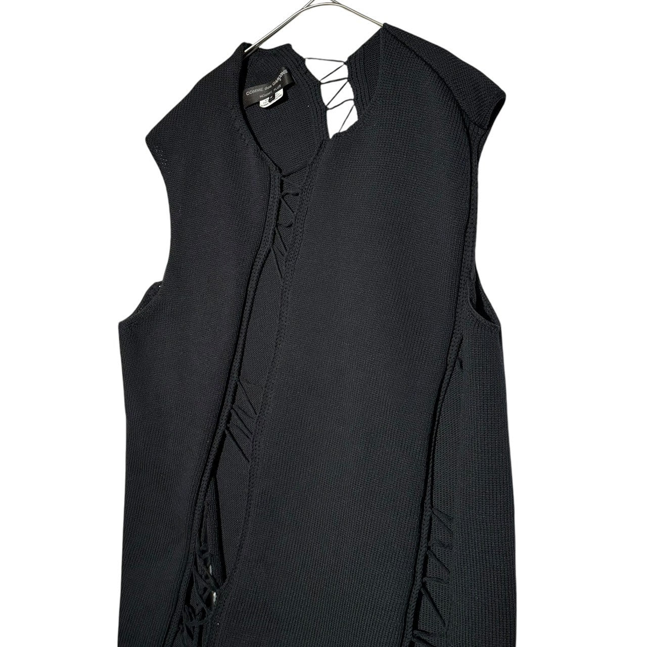 COMME des GARCONS HOMME PLUS(コムデギャルソンオムプリュス) 22SS Floral EmbroideryDECONSTRUCTED KNIT VEST 花の存在期 デコンストラクト ニット ベスト 捻じれ PI-N013 M ブラック AD2021