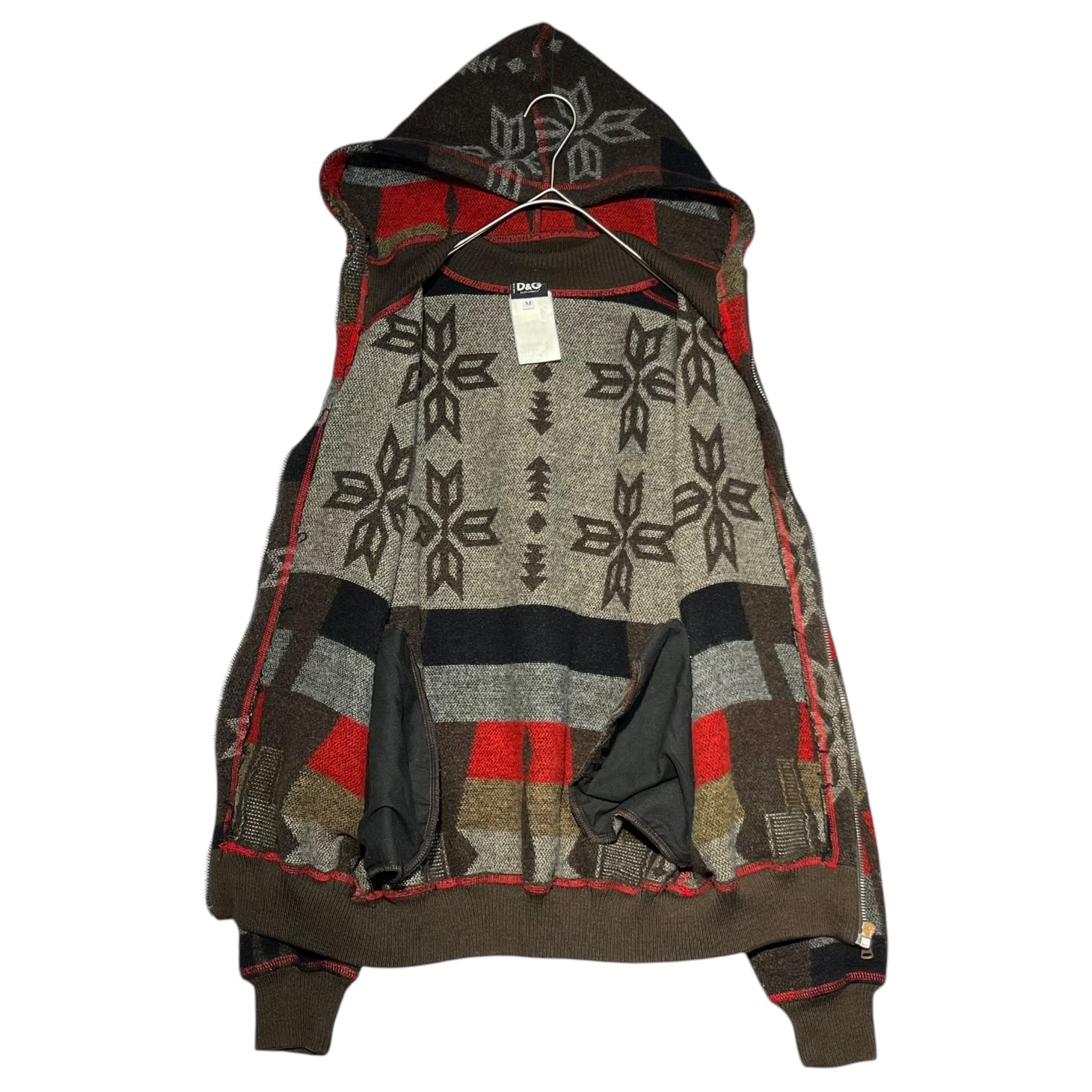 D&G(ディー&ジードルガバドルチェ&ガッバーナ) 00's mexican nordic wool parka メキシカン ノルディック ウール パーカー 雪柄 民族 M ブラウン