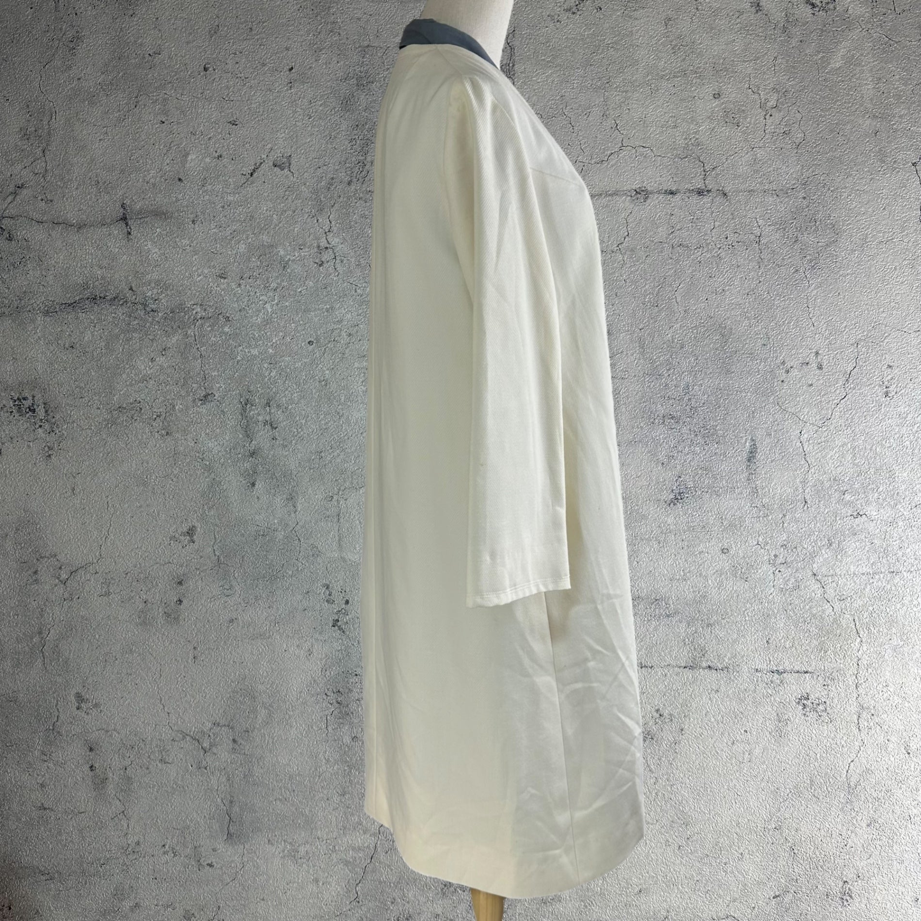 Euro vintage(ヨーロッパヴィンテージ) 70's~ Style_collarless long coat ノーカラーロングコート 表記無し(Mサイズ程度) ホワイト / フロントに小シミ有