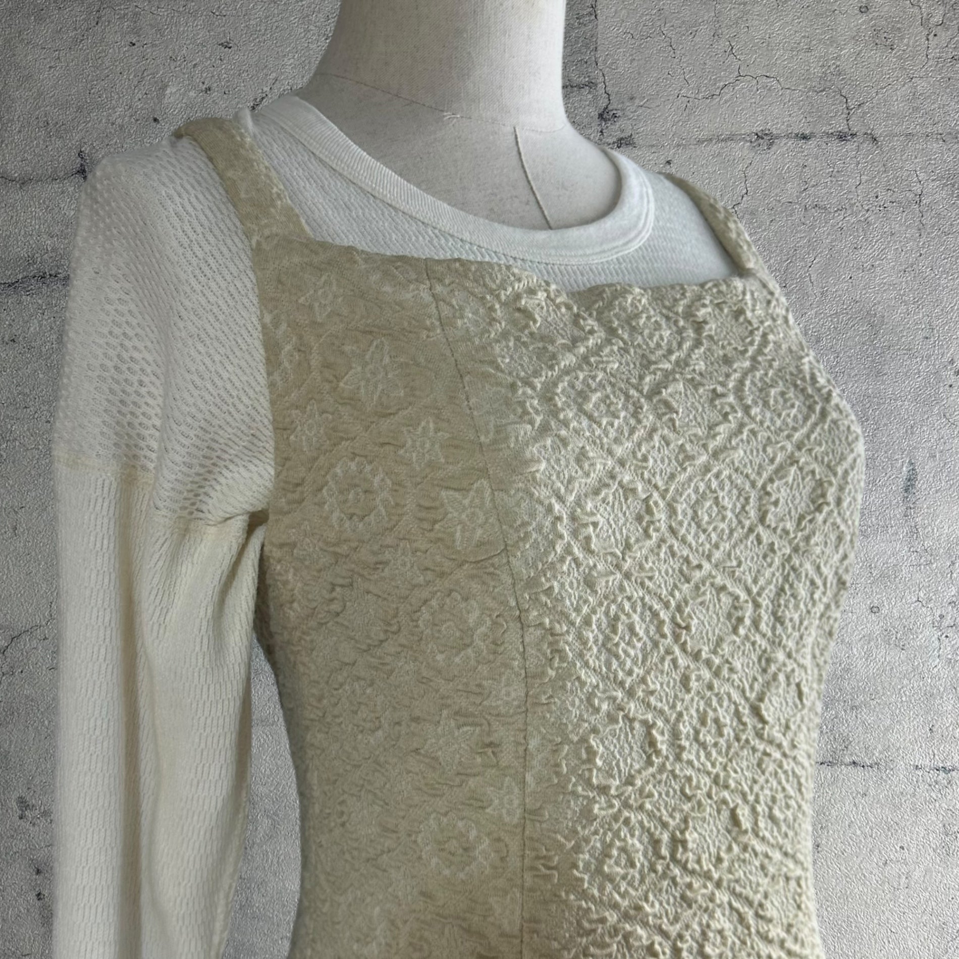 Euro Vintage(ヨーロッパヴィンテージ) Pivoine_70's~ cotton jacquard suspender dress/コットンジャガードサスペンダーワンピース 42(Mサイズ程度) ベージュ