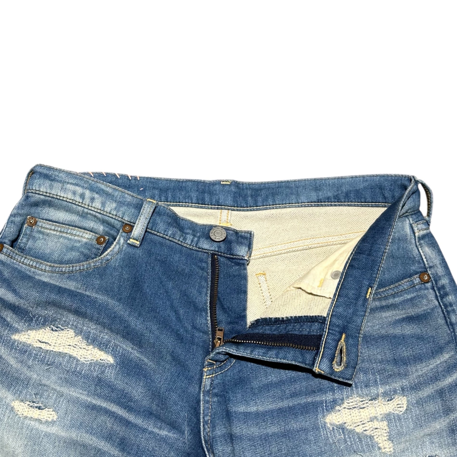 R.H.vintage(ロンハーマンヴィンテージ) Distressed Stretch Denim Pants ダメージ加工 ストレッチ デニム パンツ 422060153-1079 S ライトインディゴ ジョグ ジーンズ