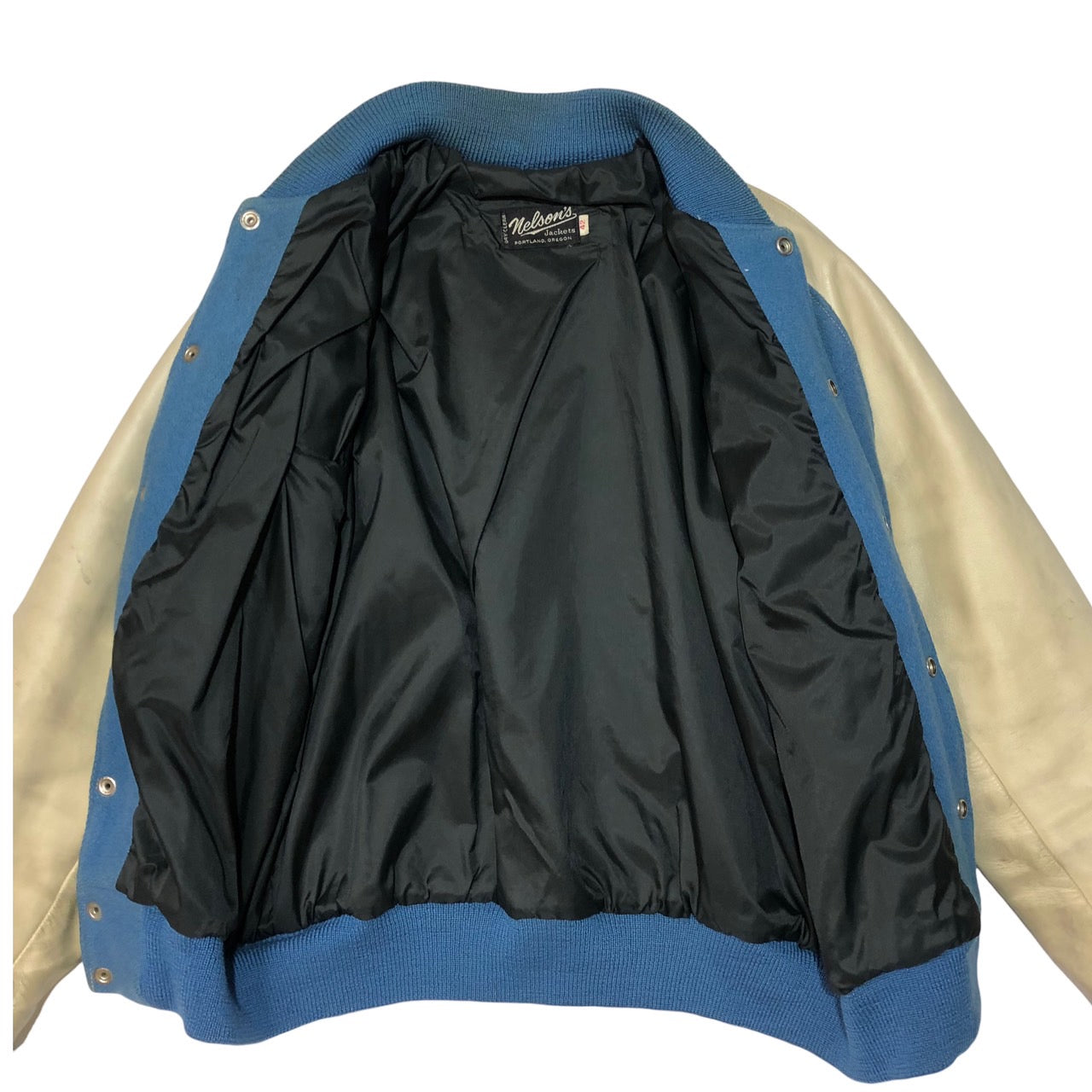 NELSON'S(ネルソンズ) 80's ヴィンテージワッペンスタジャン/スタジアムジャンパー/ブルゾン/ジャケット 42(XKサイズ程度) スカイブルー×ホワイト USA製 80年代