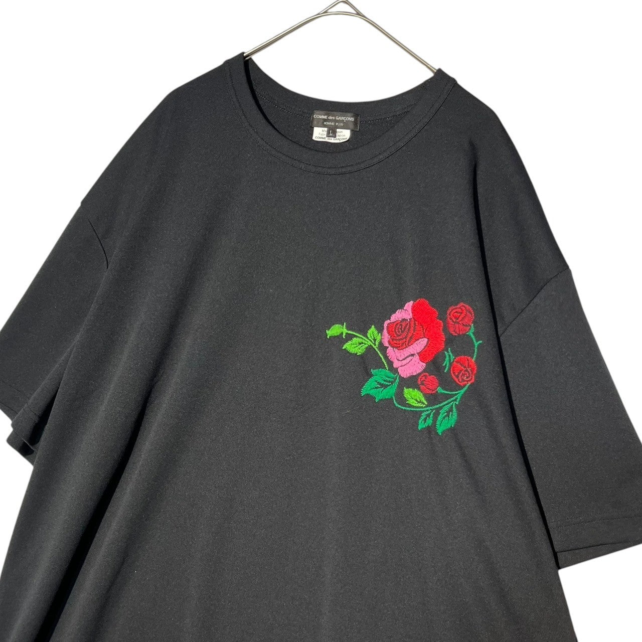 COMME des GARCONS HOMME PLUS(コムデギャルソンオムプリュス) 22SS 花の存在期 Floral Embroidery Polyester Wide T-Shirt 花刺繍 ポリエステル ワイド Tシャツ PI-T029 L ブラック AD2021