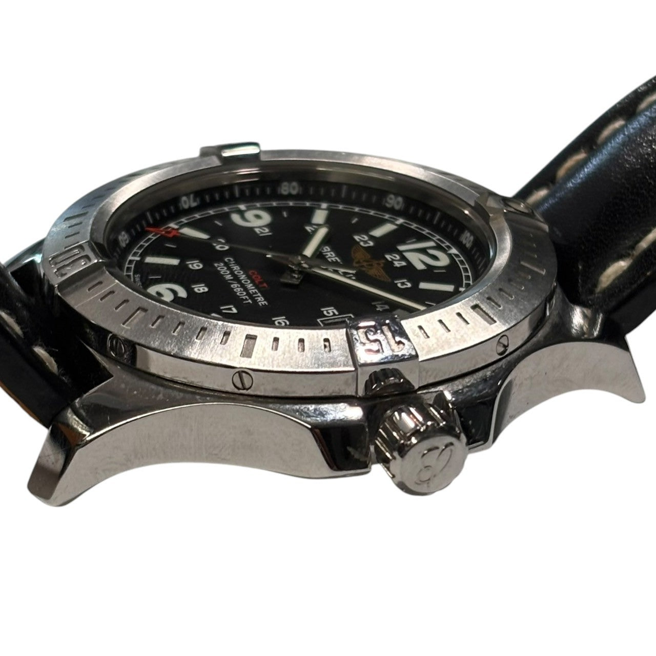 BREITLING(ブライトリング) COLT date quartz コルト デイト クオーツ 腕時計 A74388 ブラック 本体のみ 純正レザーブレスレット レザー ベルト ウォッチ