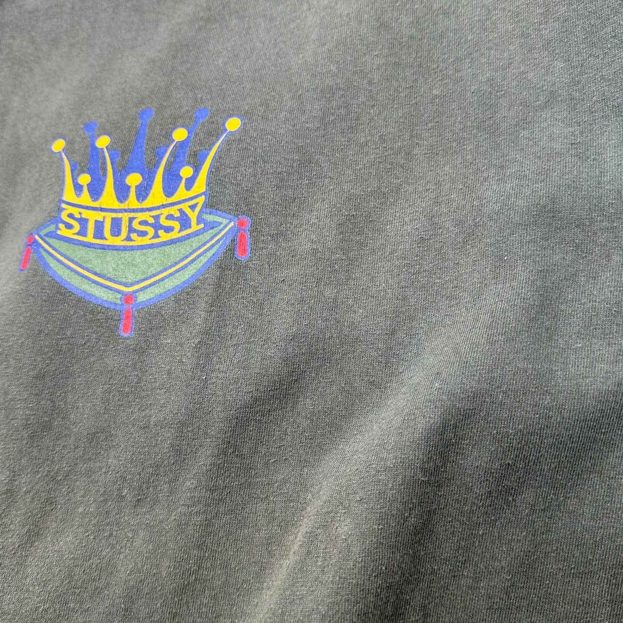 STUSSY(ステューシー) 90's White Tag Crown Logo Crew Neck T-Shirt 90年代 白タグ クラウン ロゴ クルーネック Tシャツ M カーキ