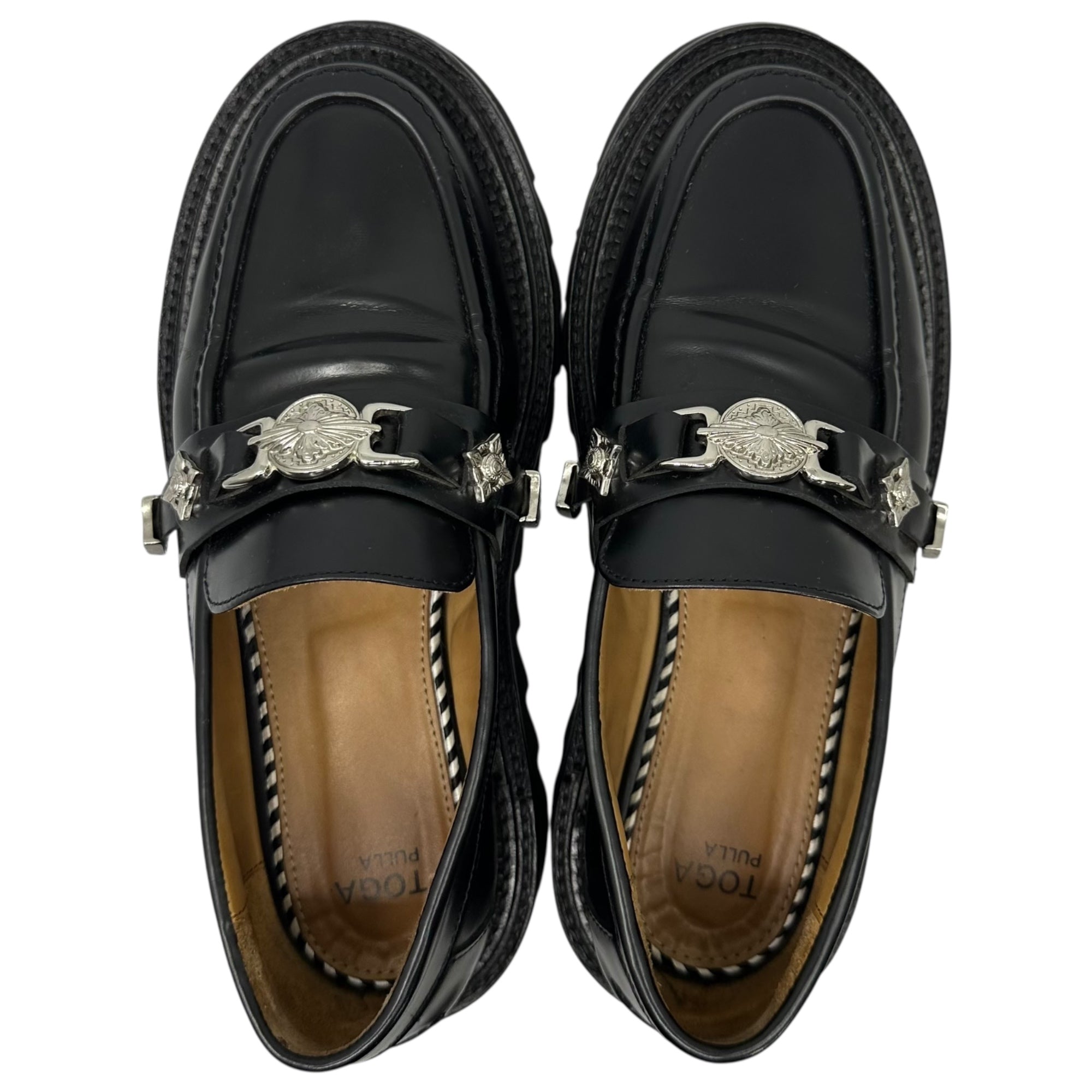 TOGA PULLA(トーガプルラ) Shark Sole Metal Bit Leather Loafer シャークソール メタルビット レザー ローファー AJ1243 40(25.0cm程度) ブラック×シルバー レディースモデル メンズ着用可能サイズ