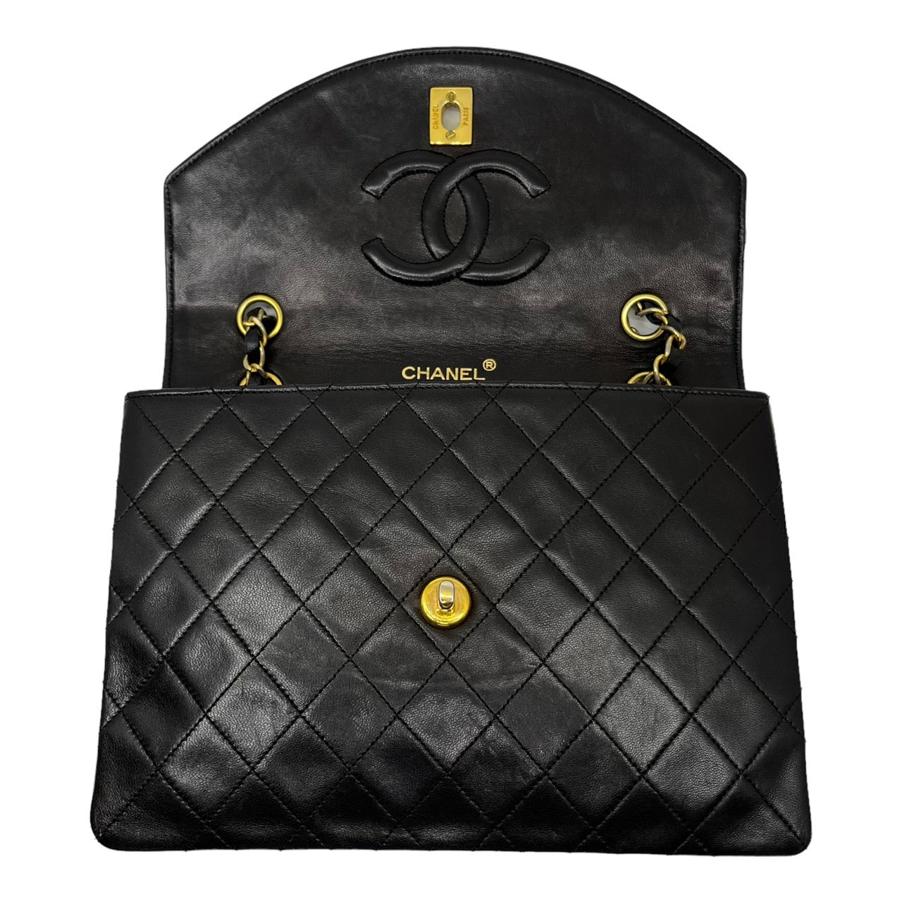 CHANEL(シャネル) マトラッセ ラムスキンチェーンショルダーバッグ/ヴィンテージ/ヴィンテージシャネル 製造番号:2***** ブラック ゴールド金具 ECLAIRジップ 1980年代半ば 6桁