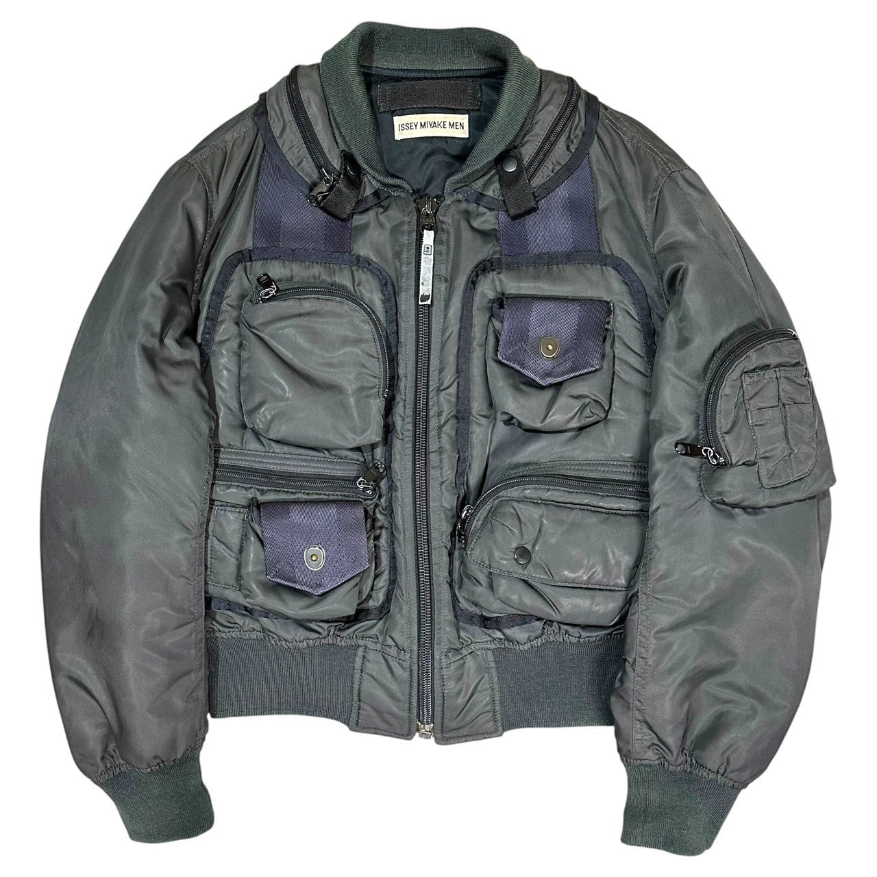 ISSEY MIYAKE MEN(イッセイミヤケメン) 96AW Archive Parachute Cargo Bomber Jacket アーカイブ パラシュート カーゴ ボンバー ジャケット ME63-FC460 M グレー×ネイビー