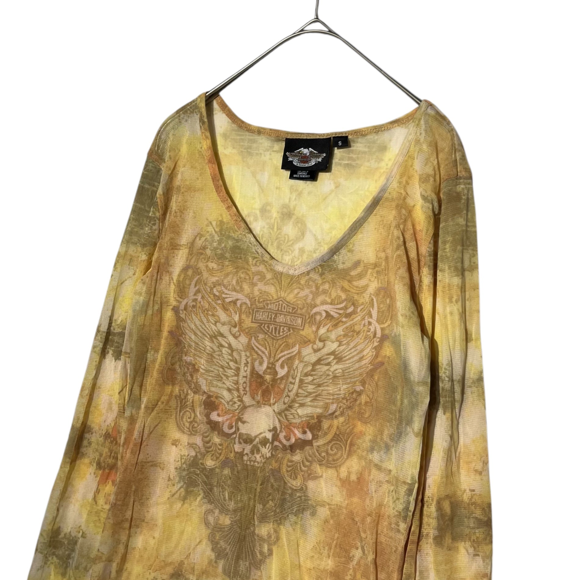 HARLEY DAVIDSON(ハーレーダビッドソン) Power net type allover pattern see-through cut and sew パワーネットタイプ 総柄 シースルー カットソー 96202-09VW S イエロー