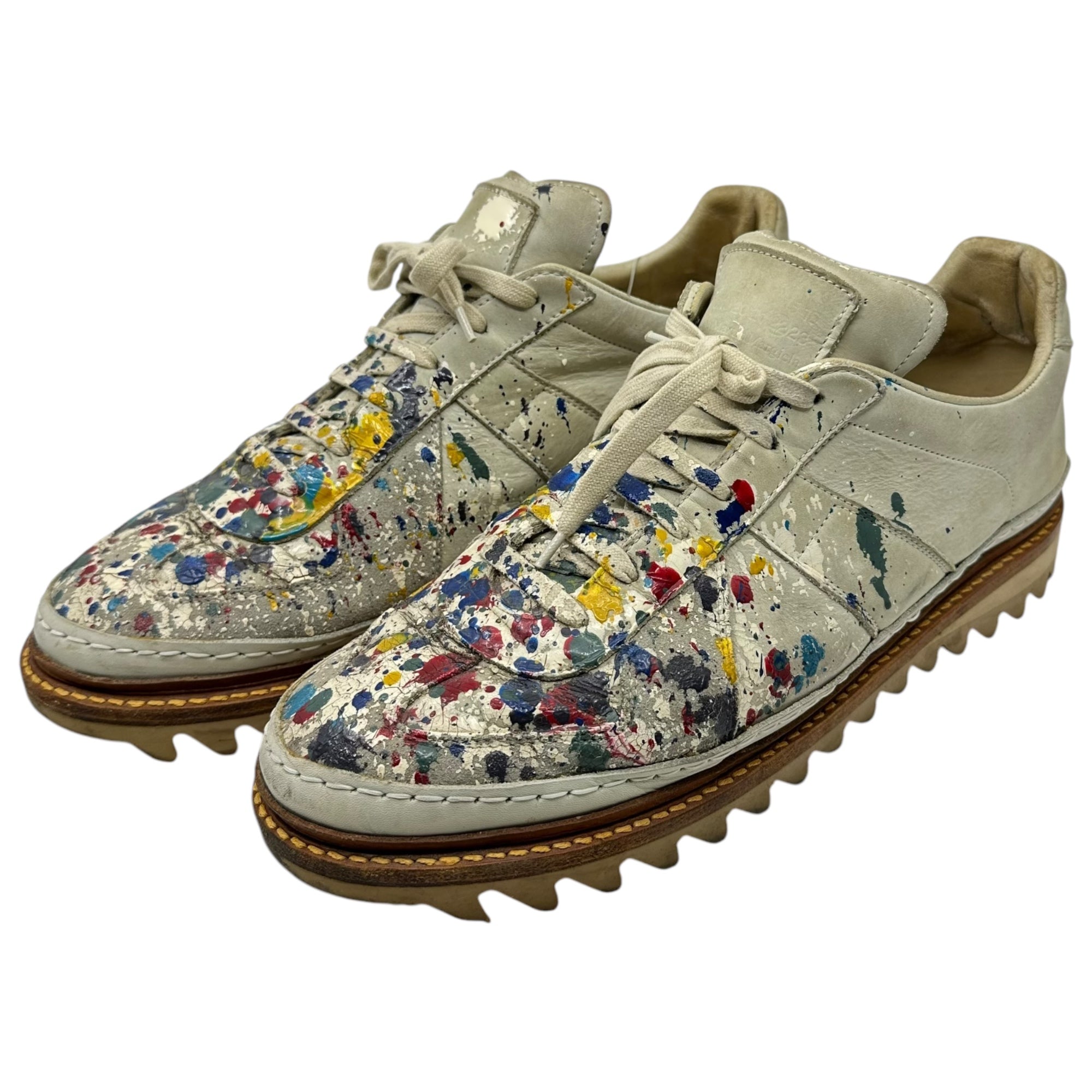 Maison Martin Margiela(メゾン マルタンマルジェラ) BEANCHETTE GERMAN TRAINER Shark Sole Remake ペンキ 加工 ジャーマントレーナー シャークソール リメイク 44(29cm程度) グレー スニーカー 革靴