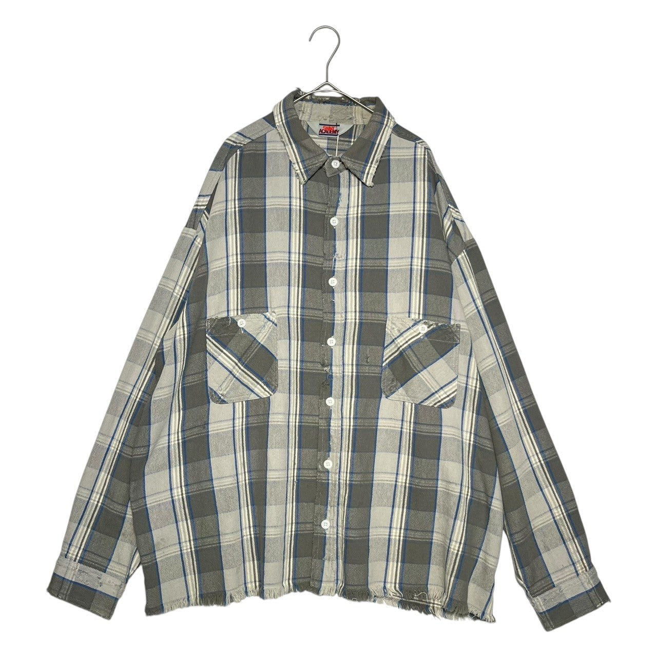 SAINT MICHAEL(セントマイケル) 22AW×Shermer Academy FRANNEL SHIRT シャーマーアカデミー フランネル シャツ SM-A22-0000-061 XL グレー×ブルー ダメージ加工 長袖 チェック