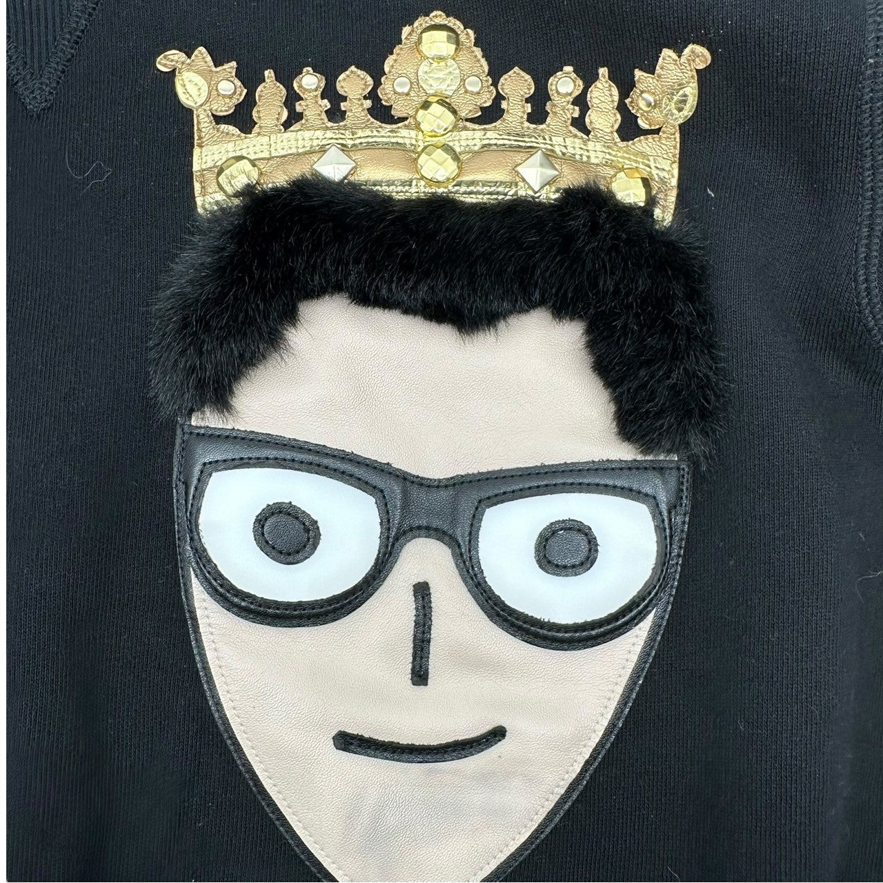 DOLCE&GABBANA(ドルチェ&ガッバーナドルガバ) ”#dgfamily” Face Leather Patch Sweatshirt フェイス レザー ワッペン スウェット G9JJ6Z G7LSY 46(S程度) ブラック