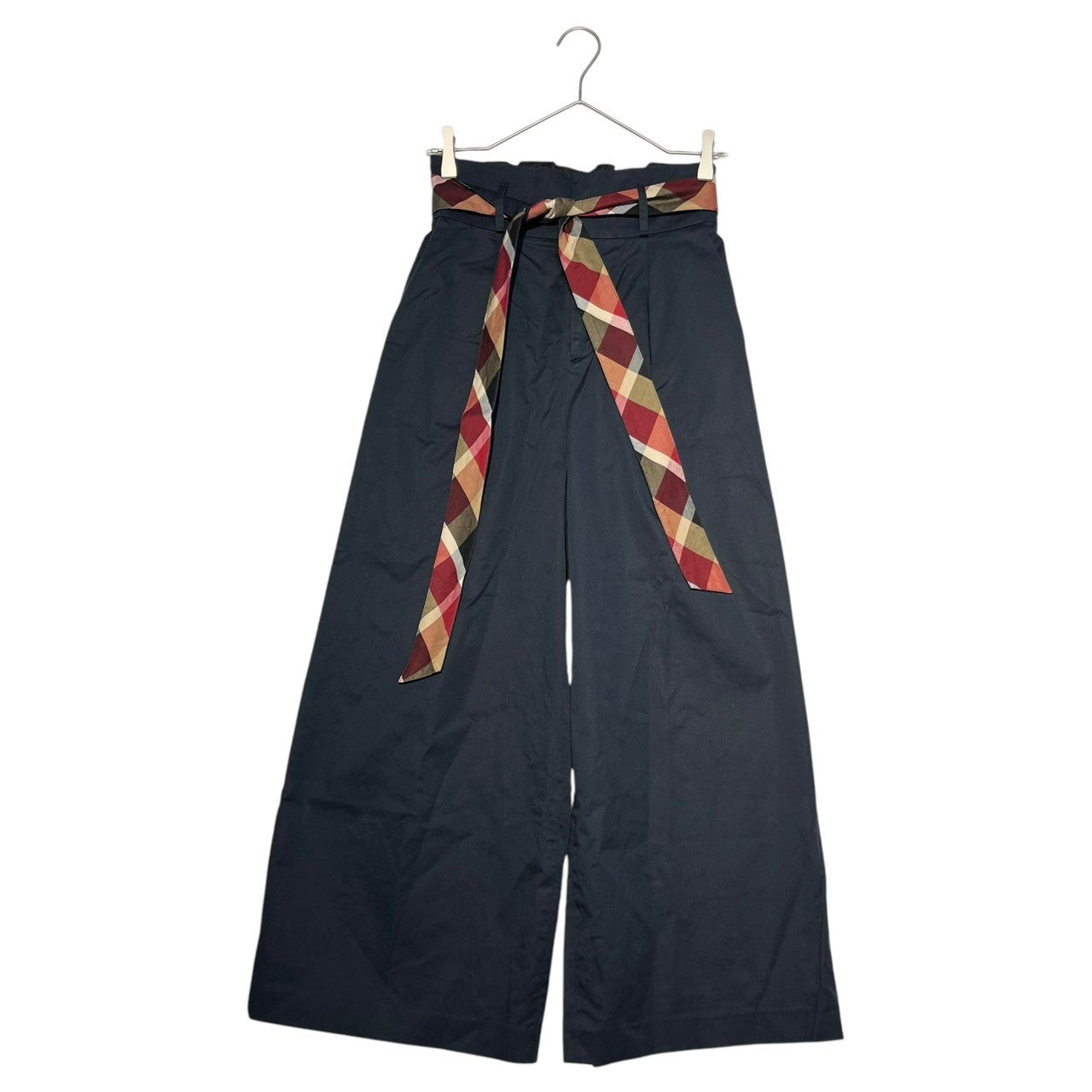 BLUE LABEL CRESTBRIDGE(ブルーレーベルクレストブリッジ) チェック ベルテッド ワイド パンツ 55R55-720-29 36(S程度) ネイビー バーバリー